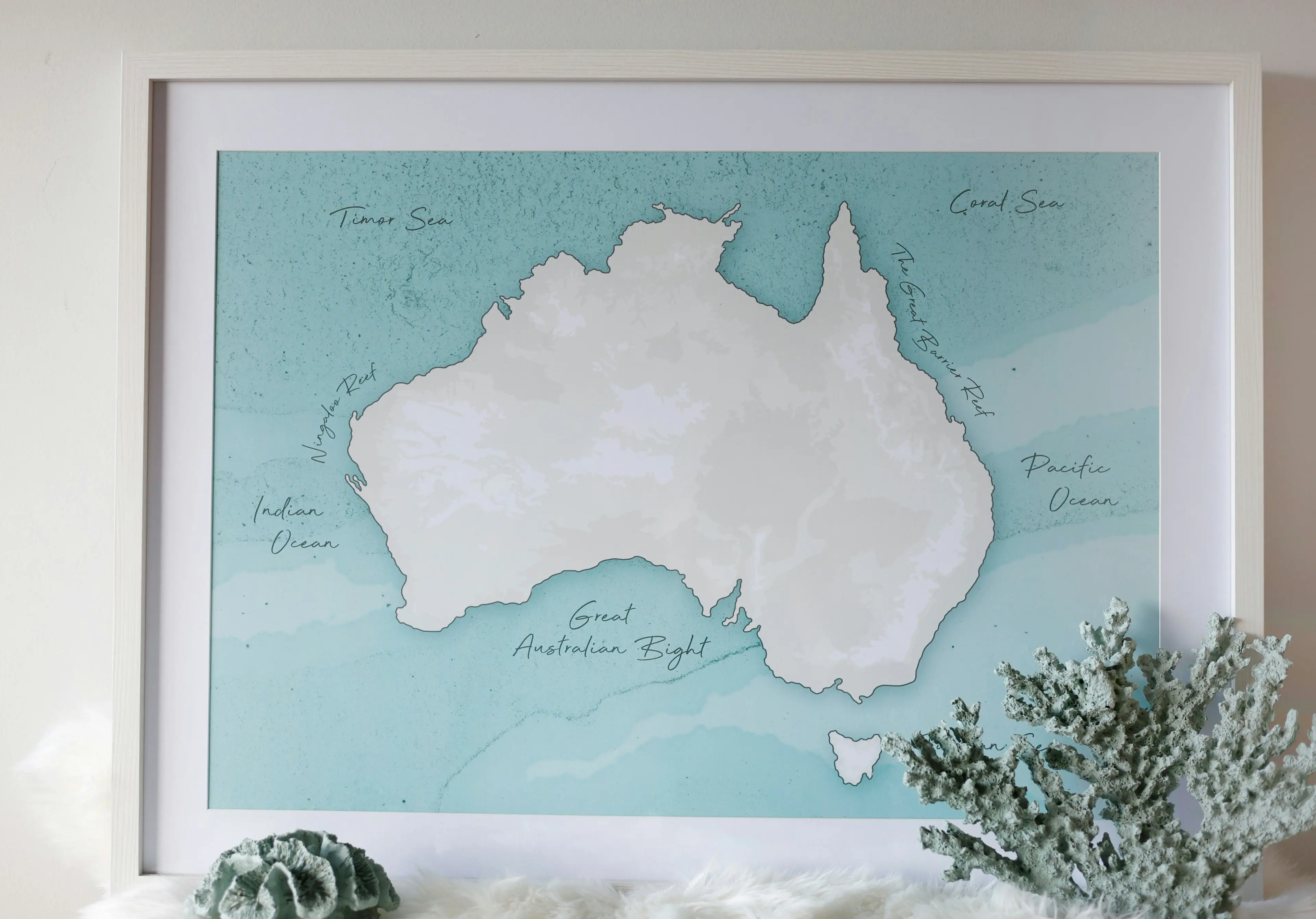 Australia Map Print Frame And Glass Cover 80 x 60cm