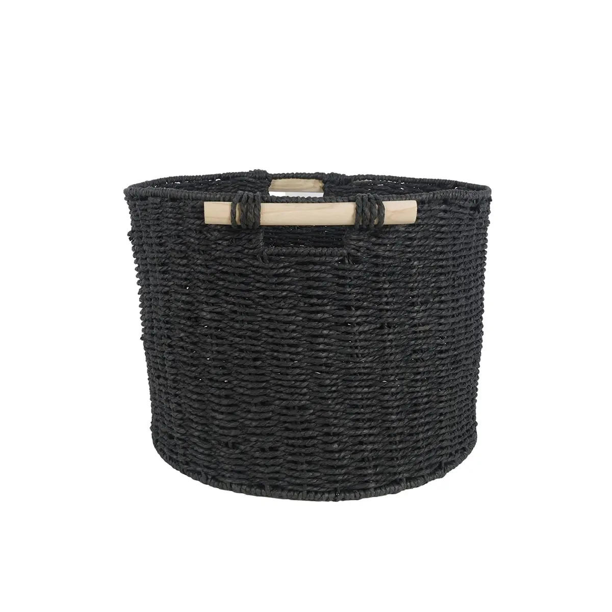 Cercy Paper Rope Organiser Black With Wooden Handle 45 x 30 cm