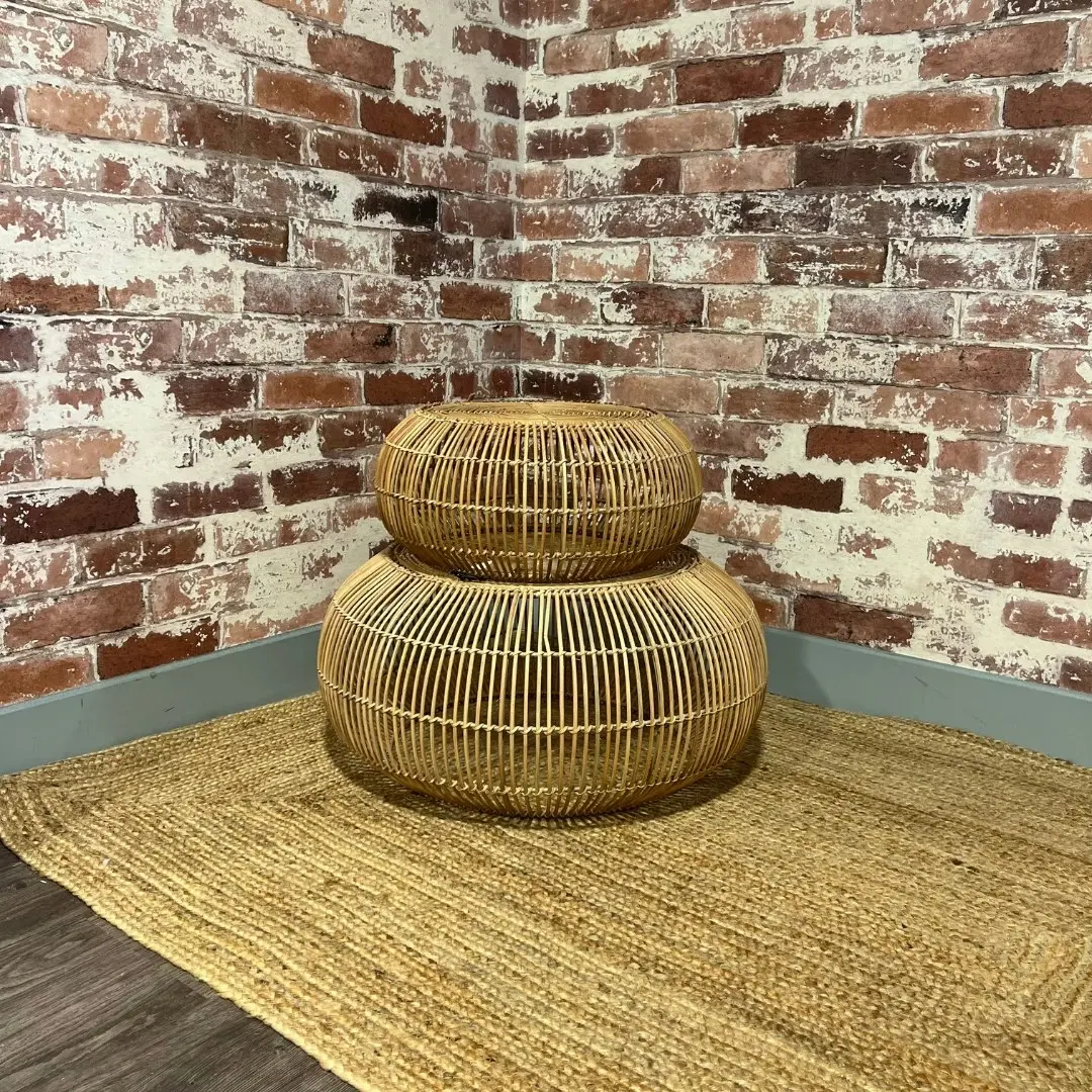 Set Of 2, Large Rattan Tables Or Planter Pots