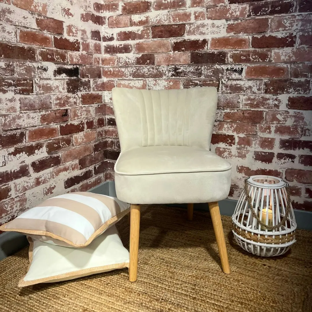 Cream Velvet and Wood Accent Chair