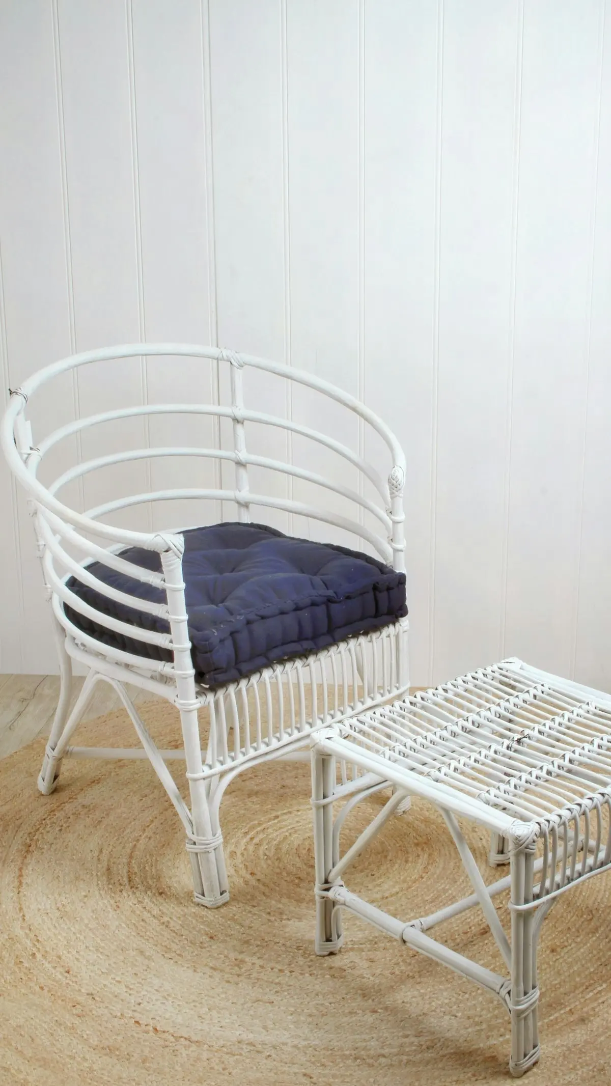 White Cane Side Table / Foot Stool