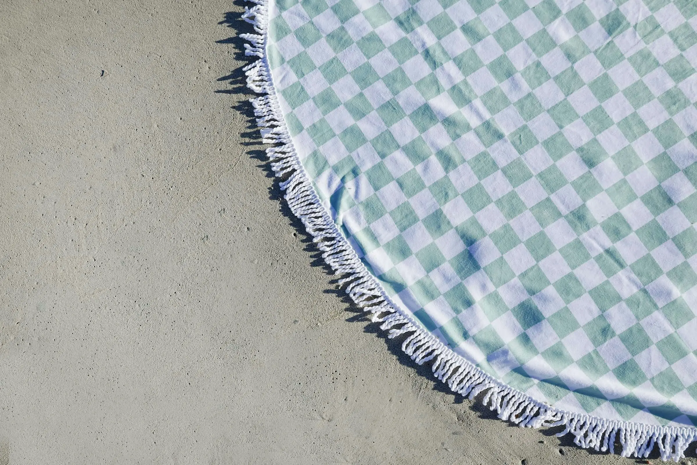 Round Beach Towel - Sage Check