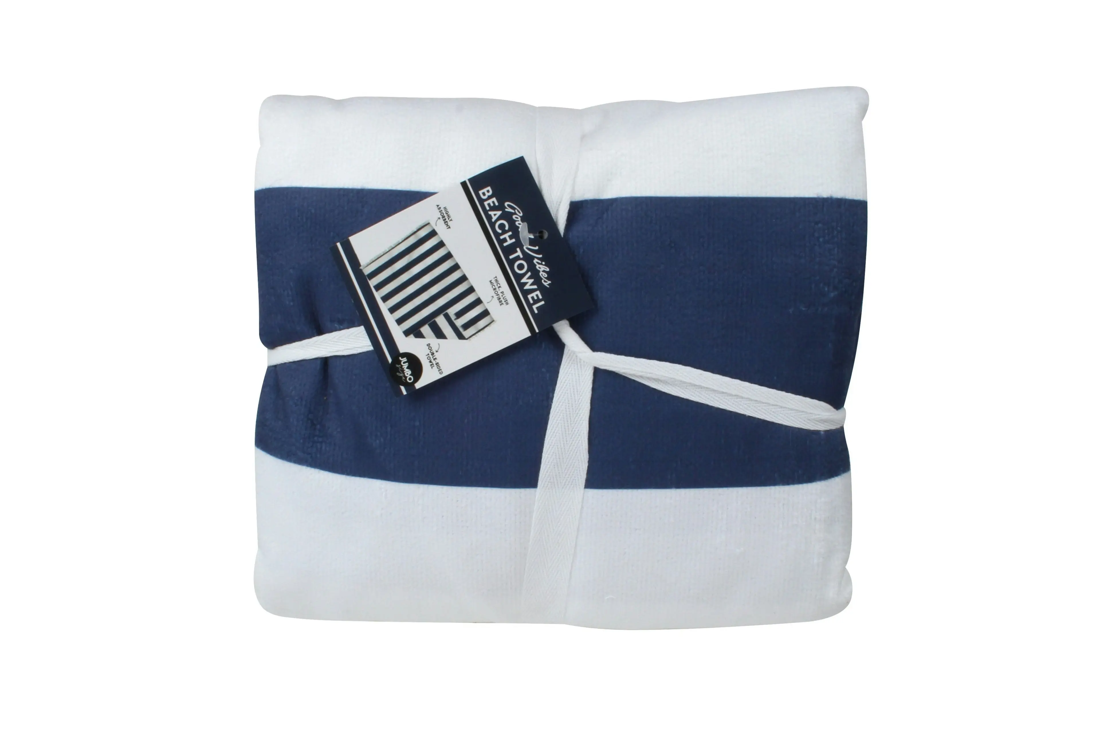 Jumbo Beach Towel 180 x 150cm - Navy Blue & White Stripe