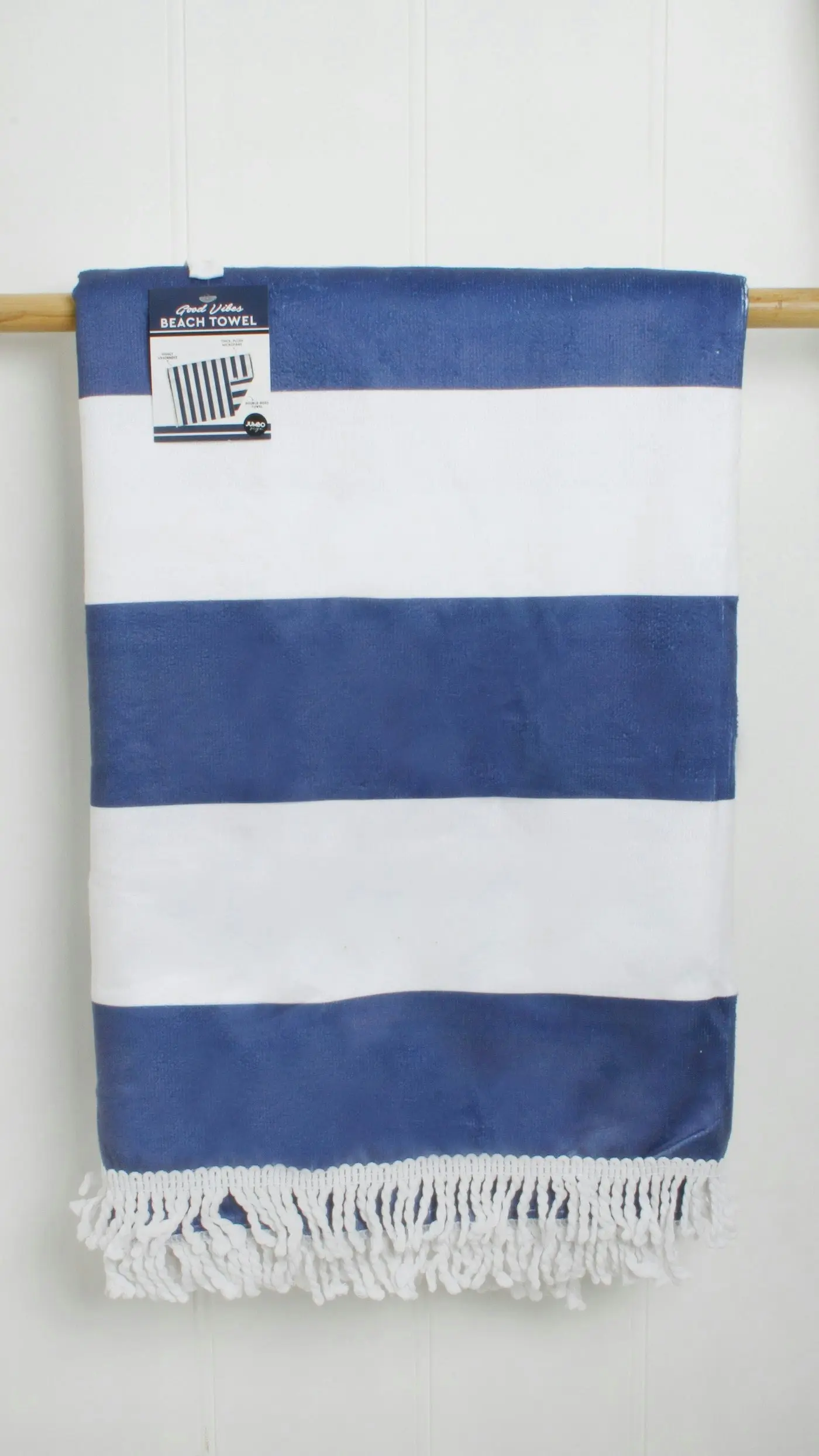 Jumbo Beach Towel 180 x 150cm - Navy Blue & White Stripe