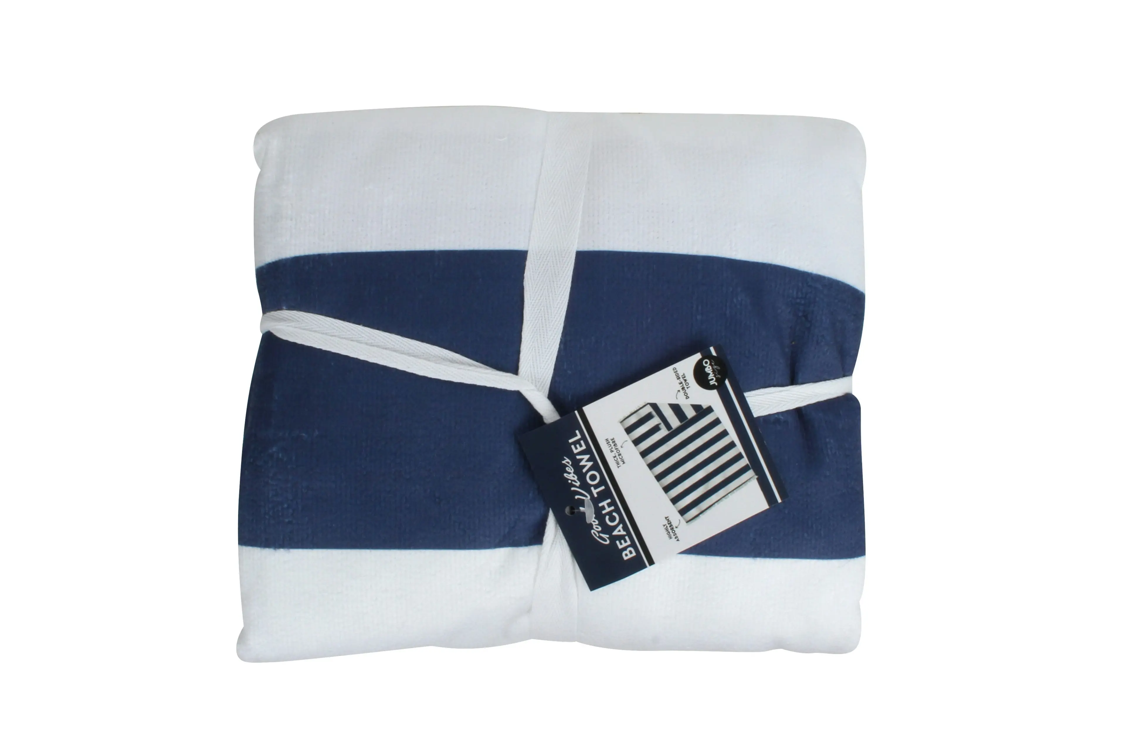 Jumbo Beach Towel 180 x 150cm - Navy Blue & White Stripe