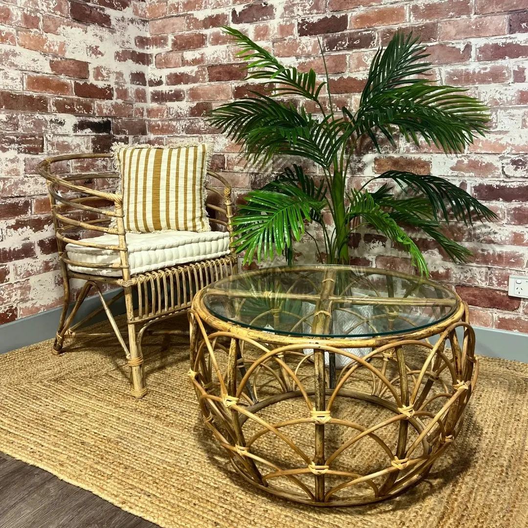 Natural, Rattan, Arch Coffee Table With Glass Top