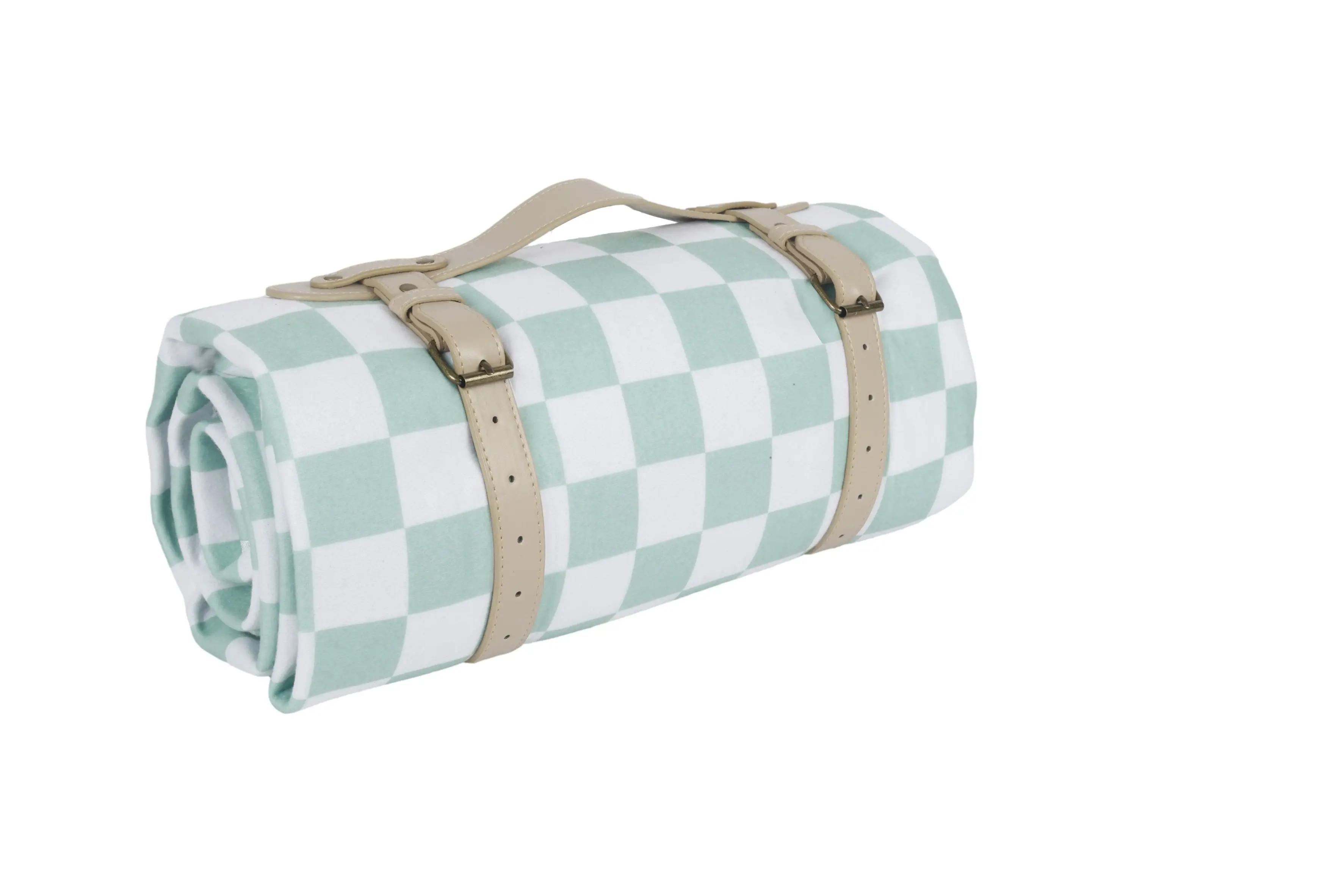 Family Picnic Blanket With Carry Strap 200 x 150cm - Sage Check