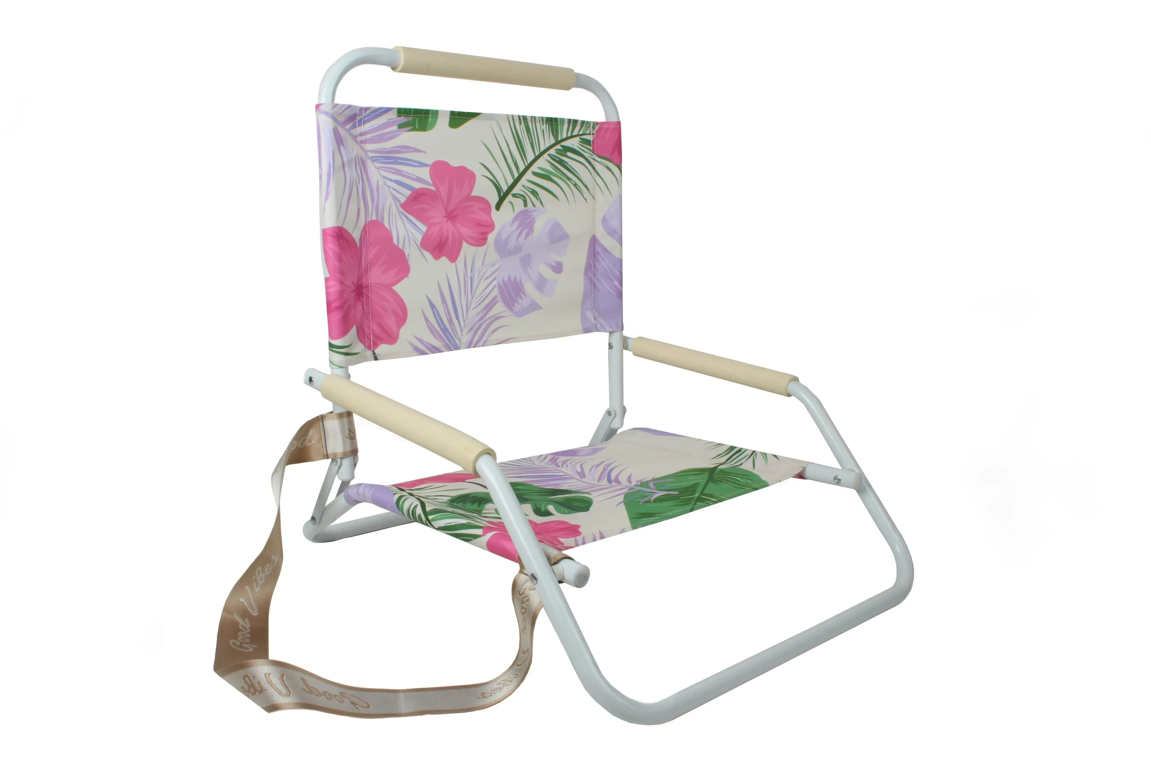 Good Vibes™ Foldable Beach Chair with Carry Strap, Lightweight & Portable, High Back, Powder Coated Frame - Hawaiian Shore