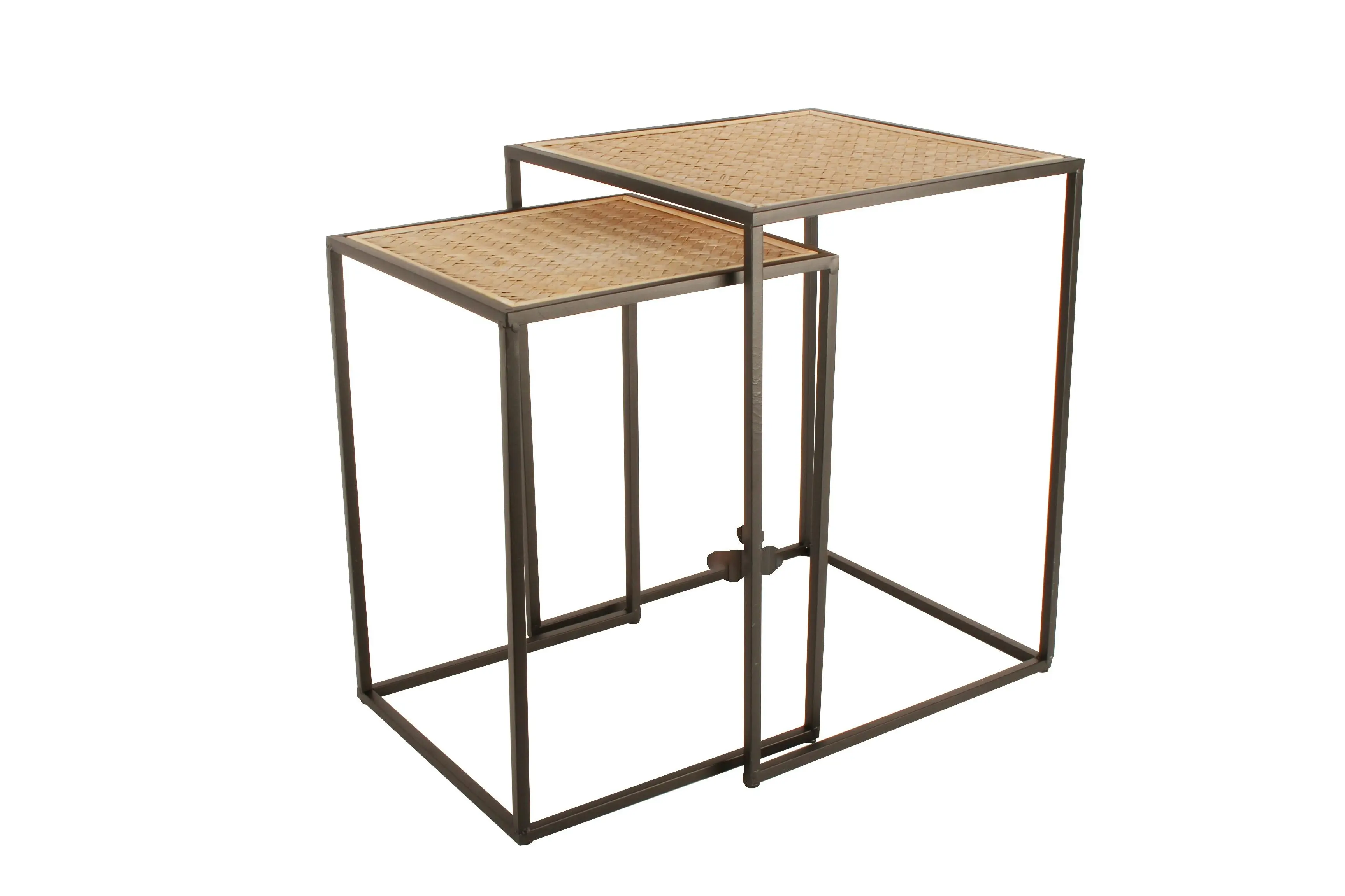 Hendrix Set Of 2 Rattan Metal Side Tables-