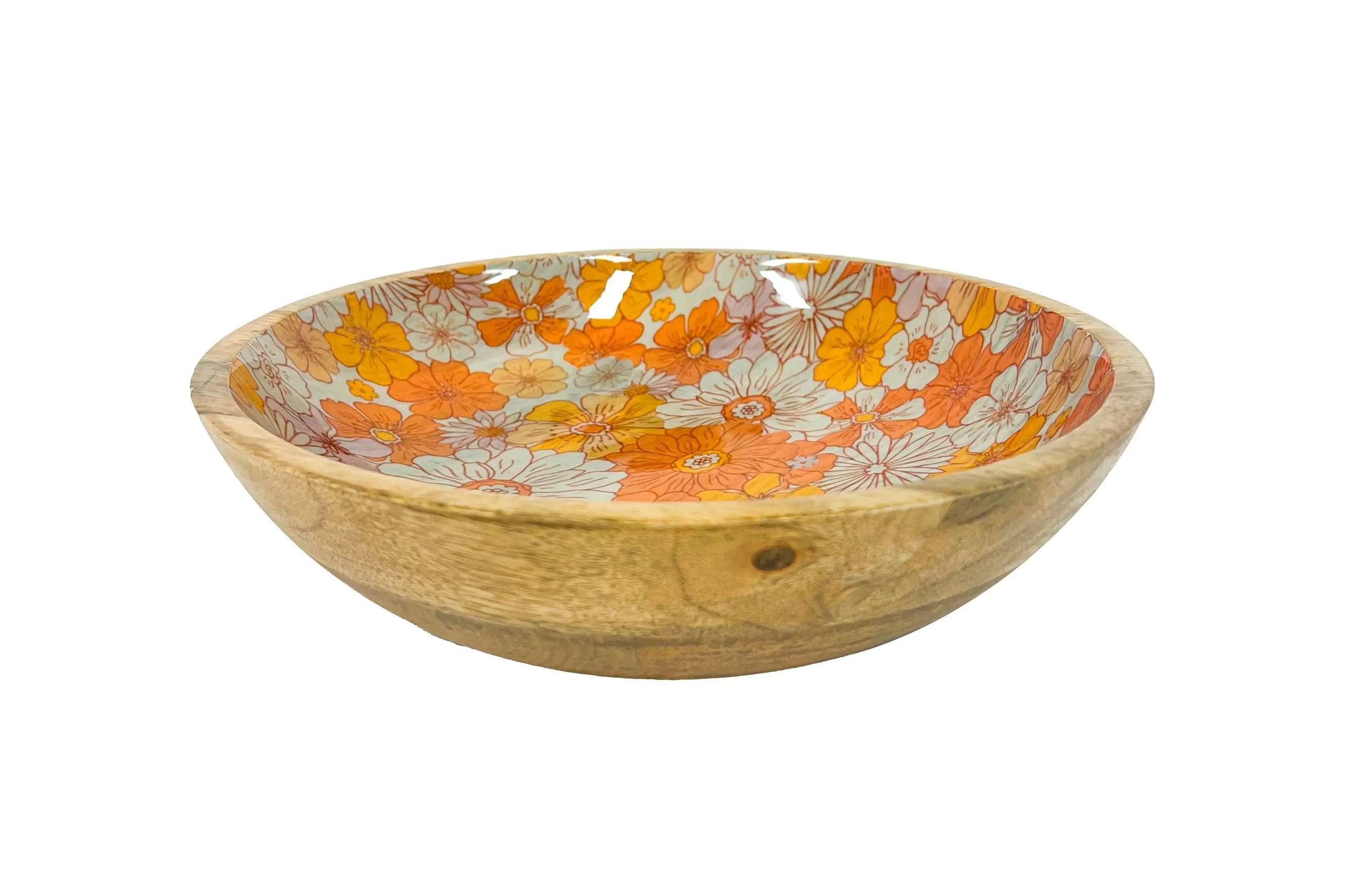 Salad Bowl Mango Wood - Hippie Daisies 32cm