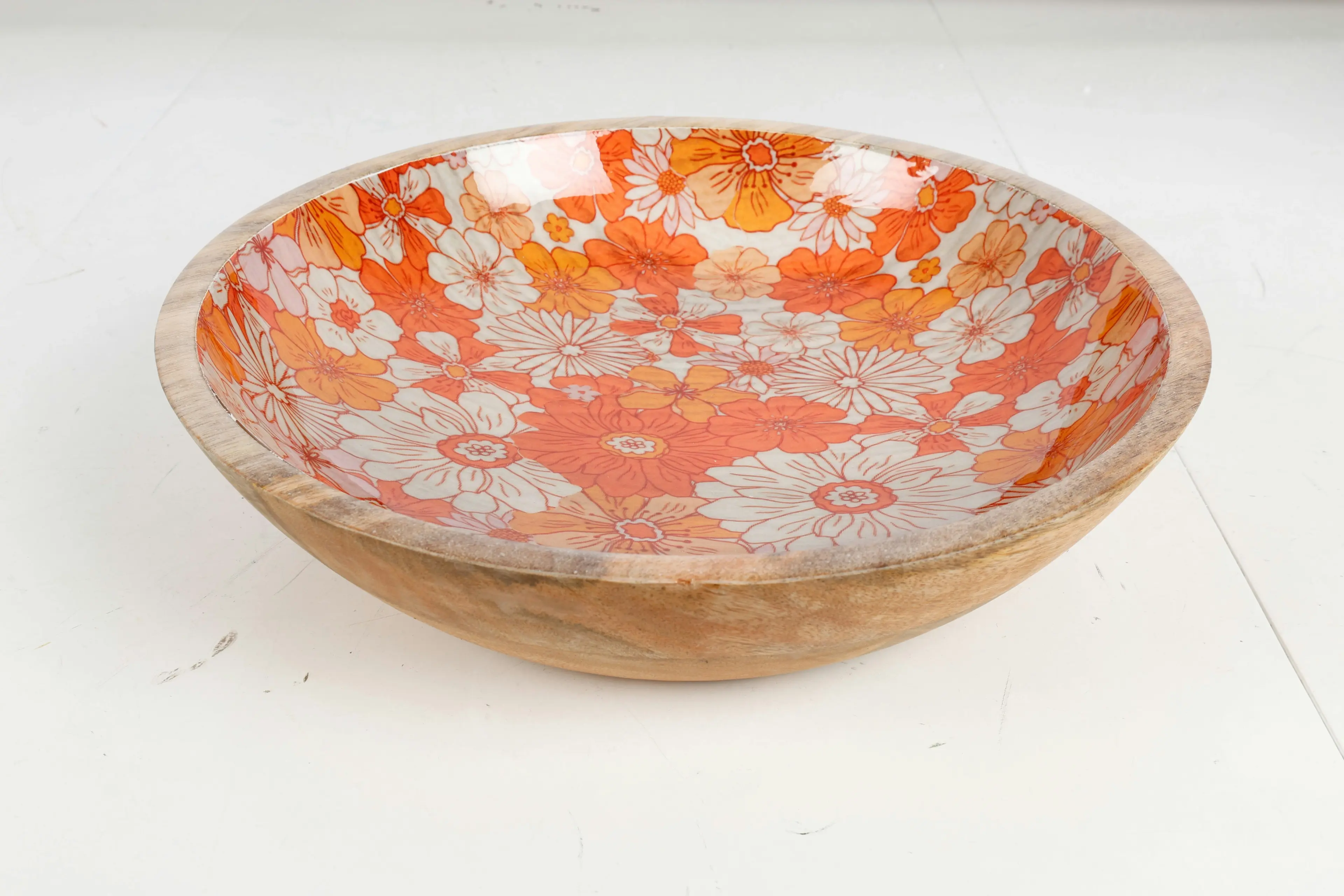 Salad Bowl Mango Wood - Hippie Daisies 32cm