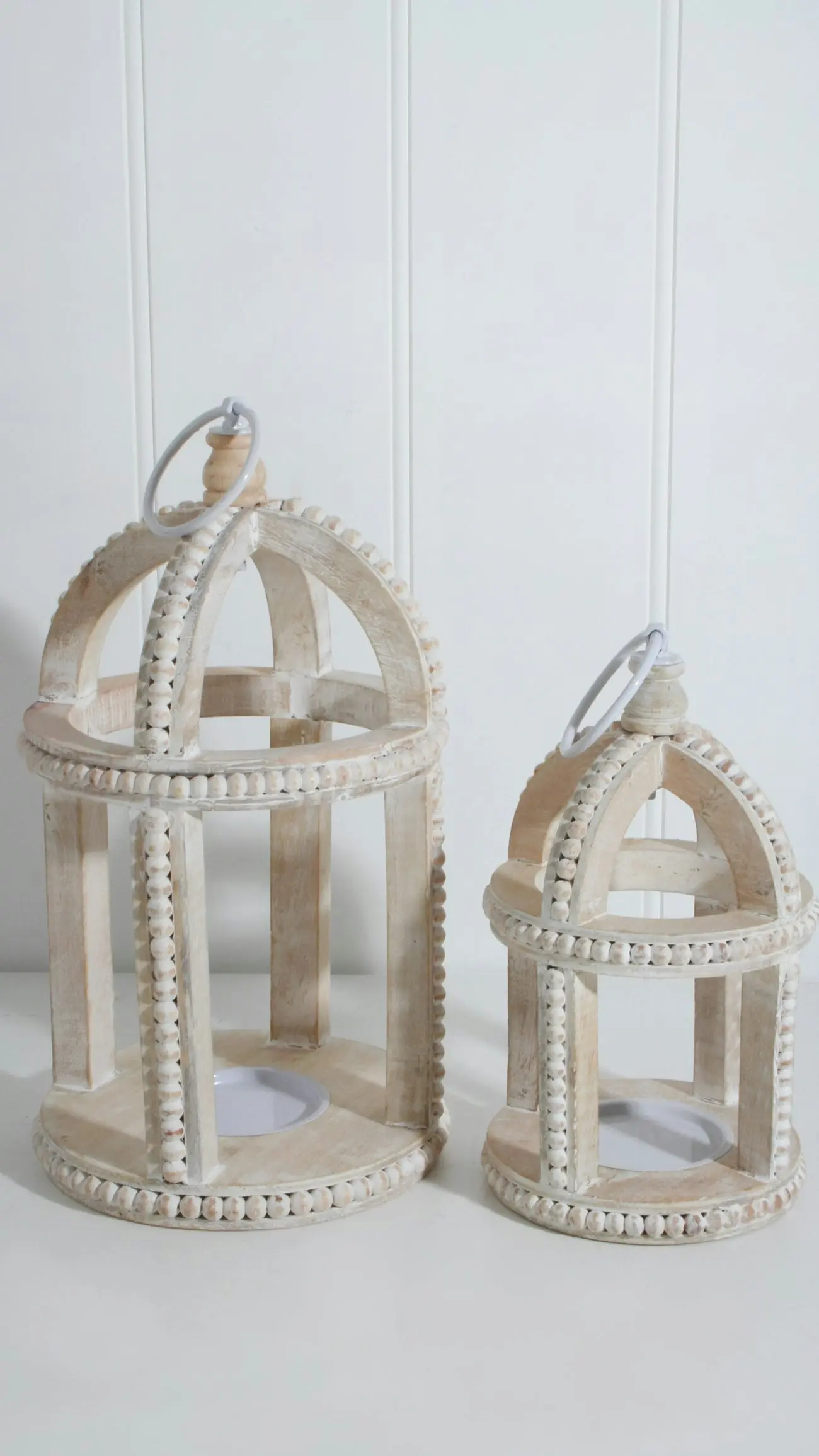 Bryony Mango Wood Lantern Large Cream