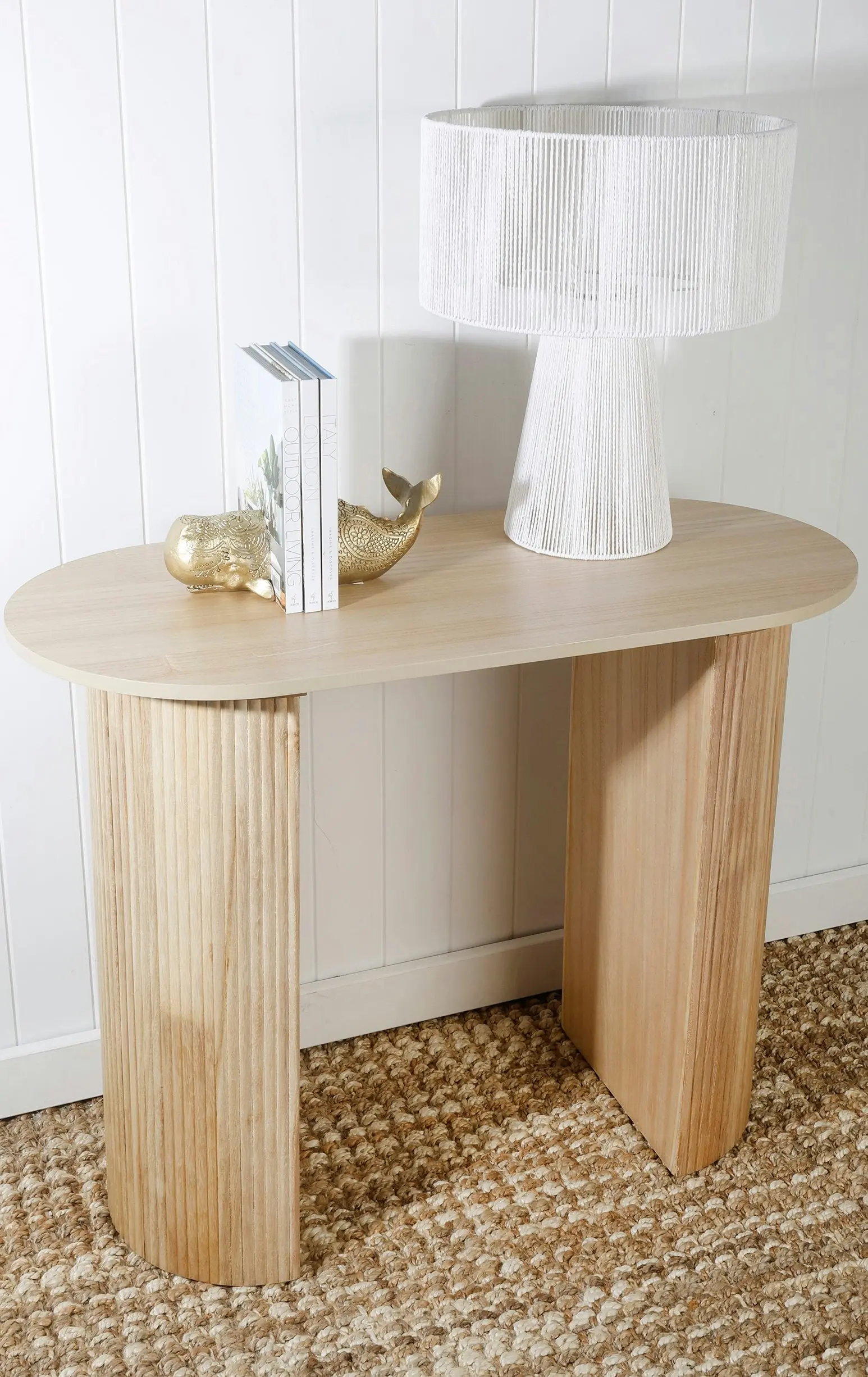 98cm Aimee Fluted Oblong Console Table Natural