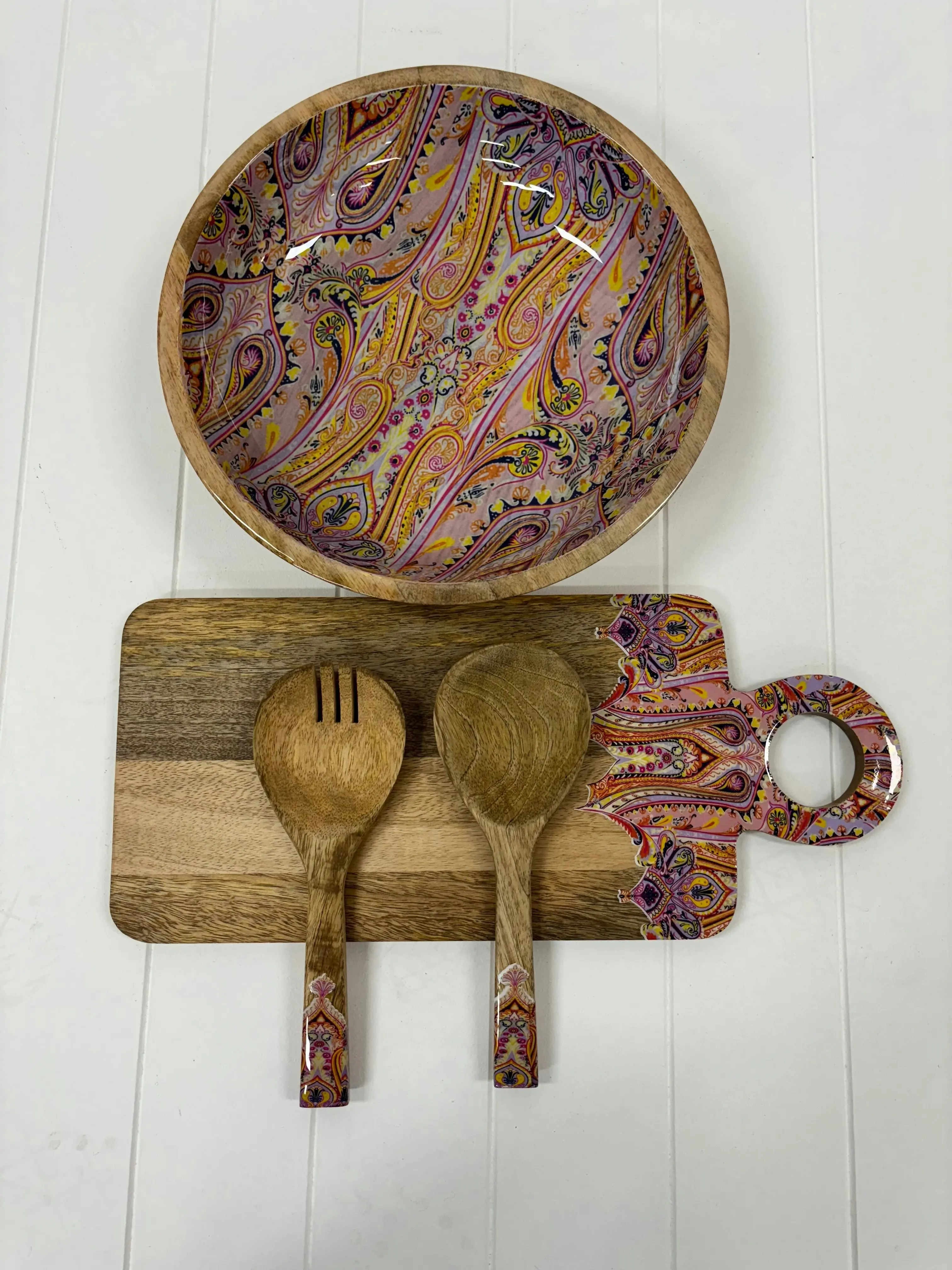 2Pc Salad Servers Mango Wood - Nomad Paisley