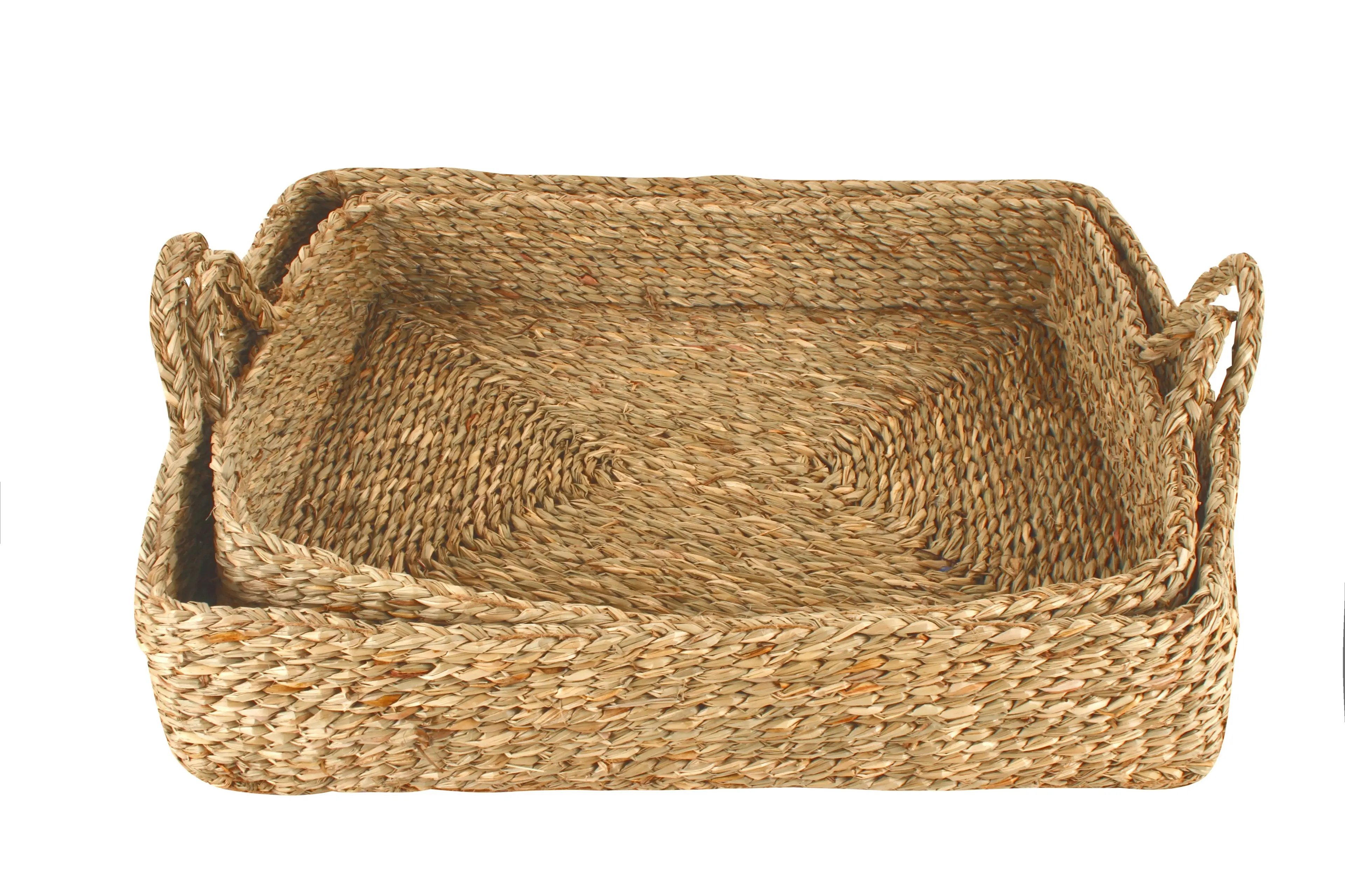 Issli Set Of 2 Woven Seagrass  Serving Storage Display Trays with carry handles