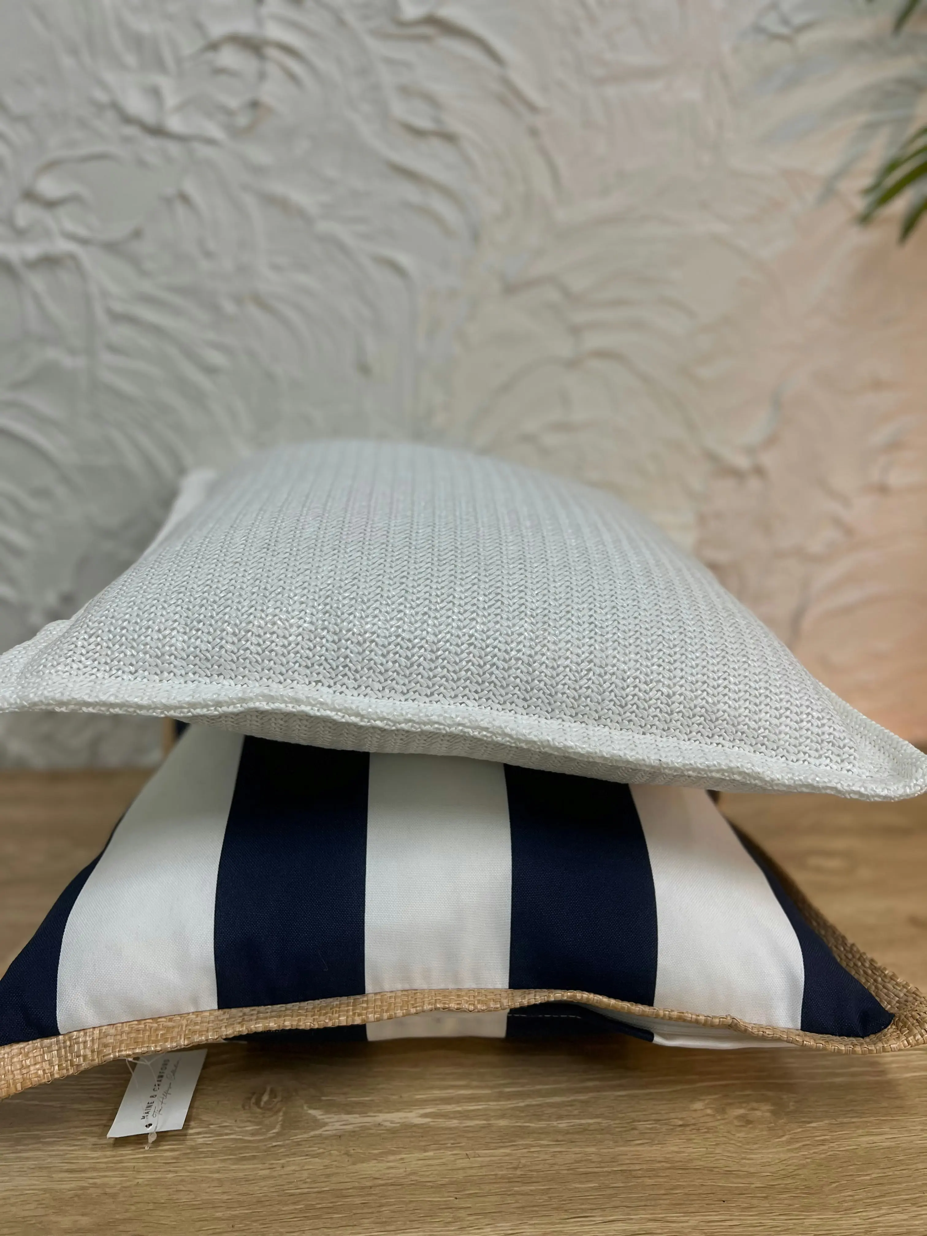 Aspen Outdoor Cushion Navy & White Stripe With Jute Trim 45 x 45 x 5cm