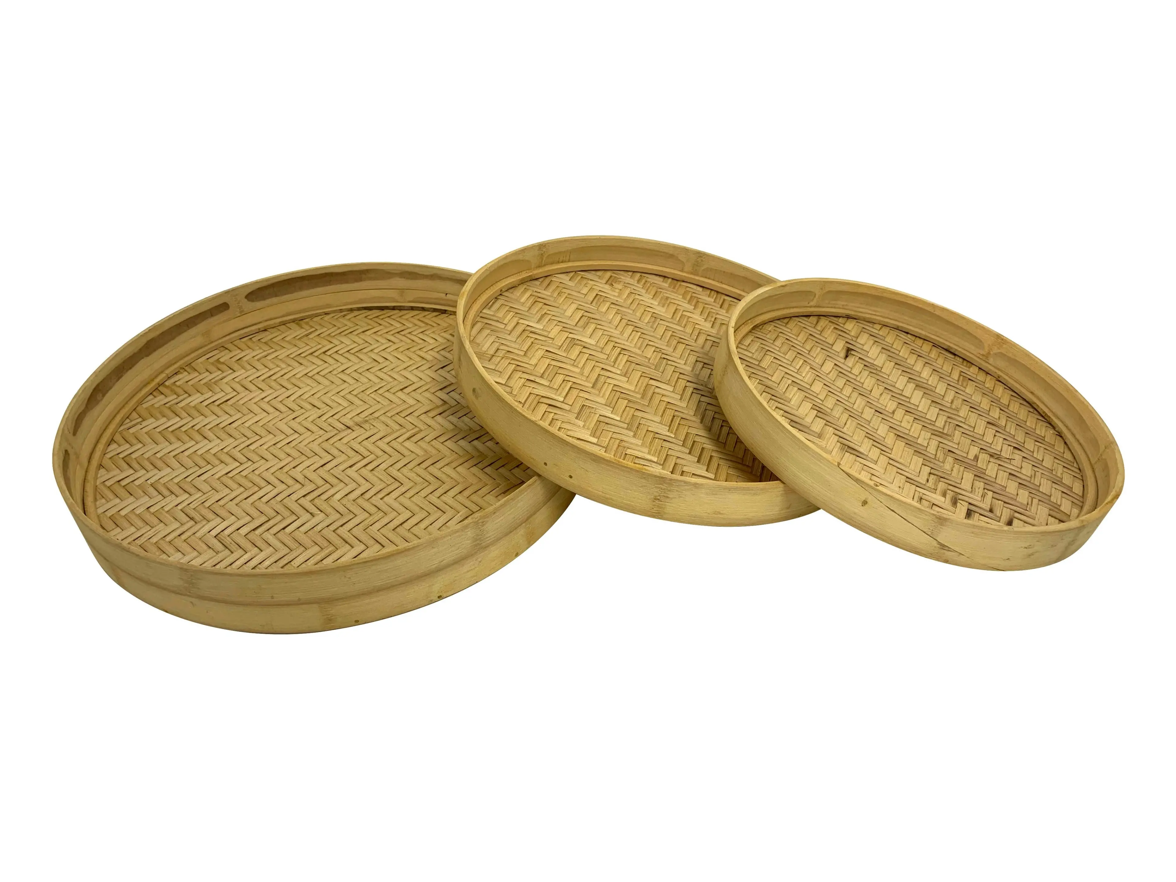 Kalib Set Of 3 Rattan And Bamboo Trays