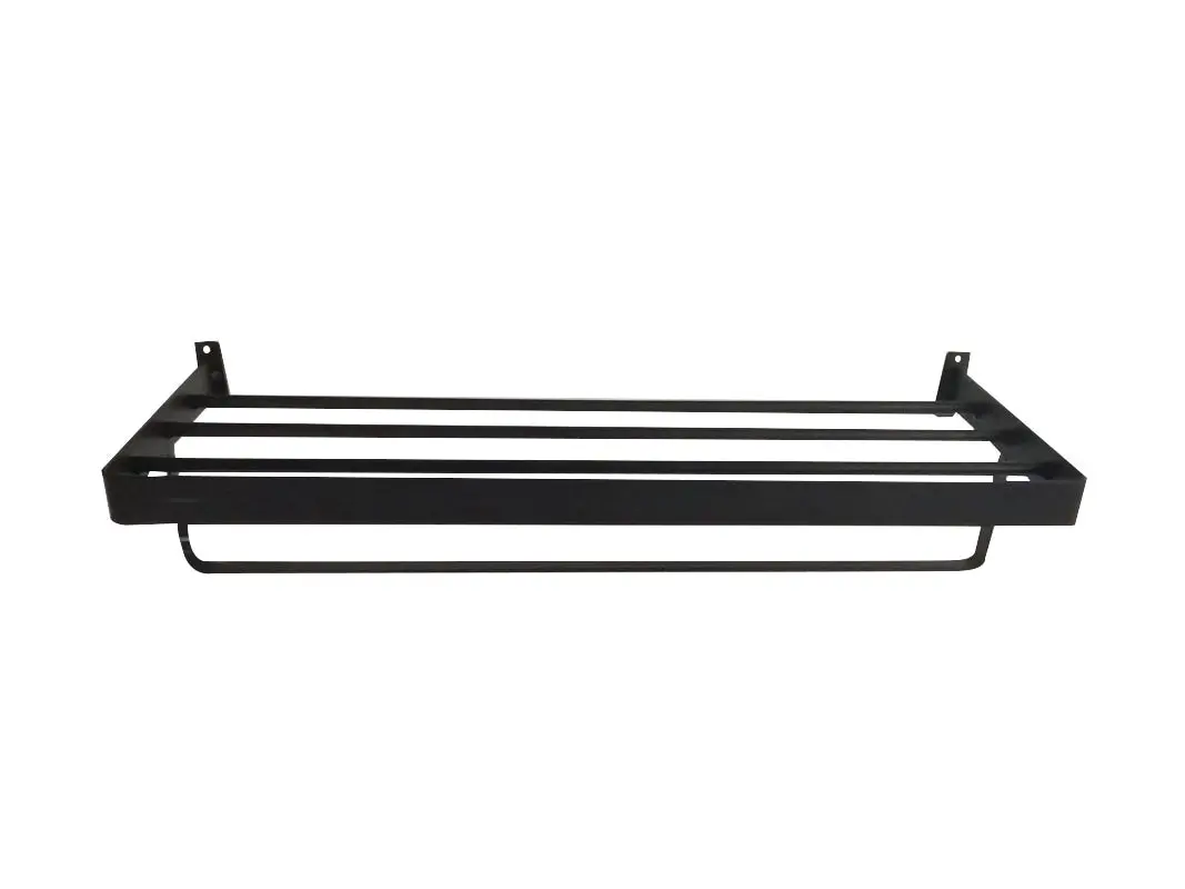 Black Metal Shelf With Rail, 59 x 23 x 14cm