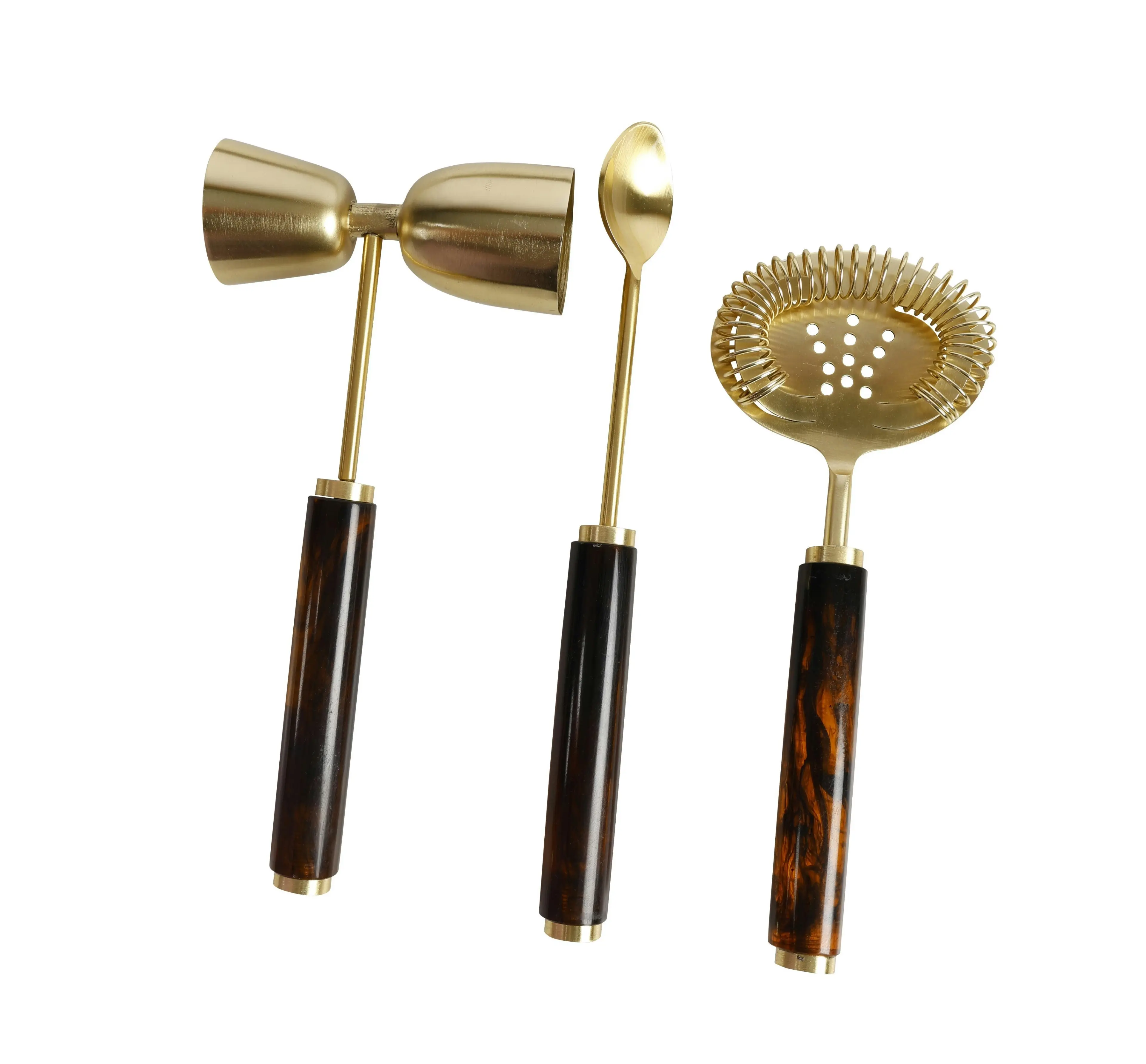 Ophelia Set Of 3 Cocktail Tools - Tobacco With Gold Accent