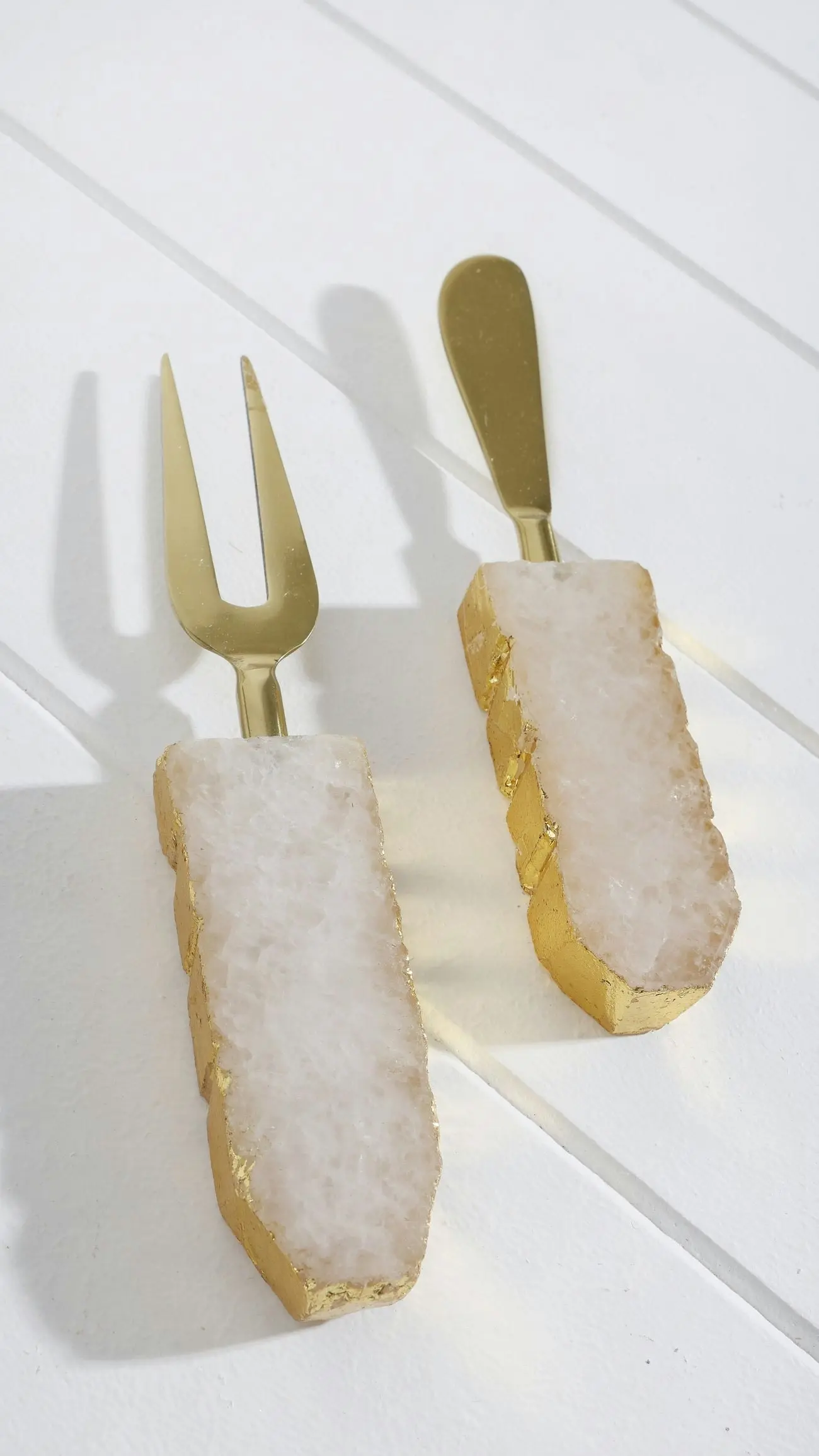 Woden Agate Set Of 2 Cheese Knives With Gold Foil