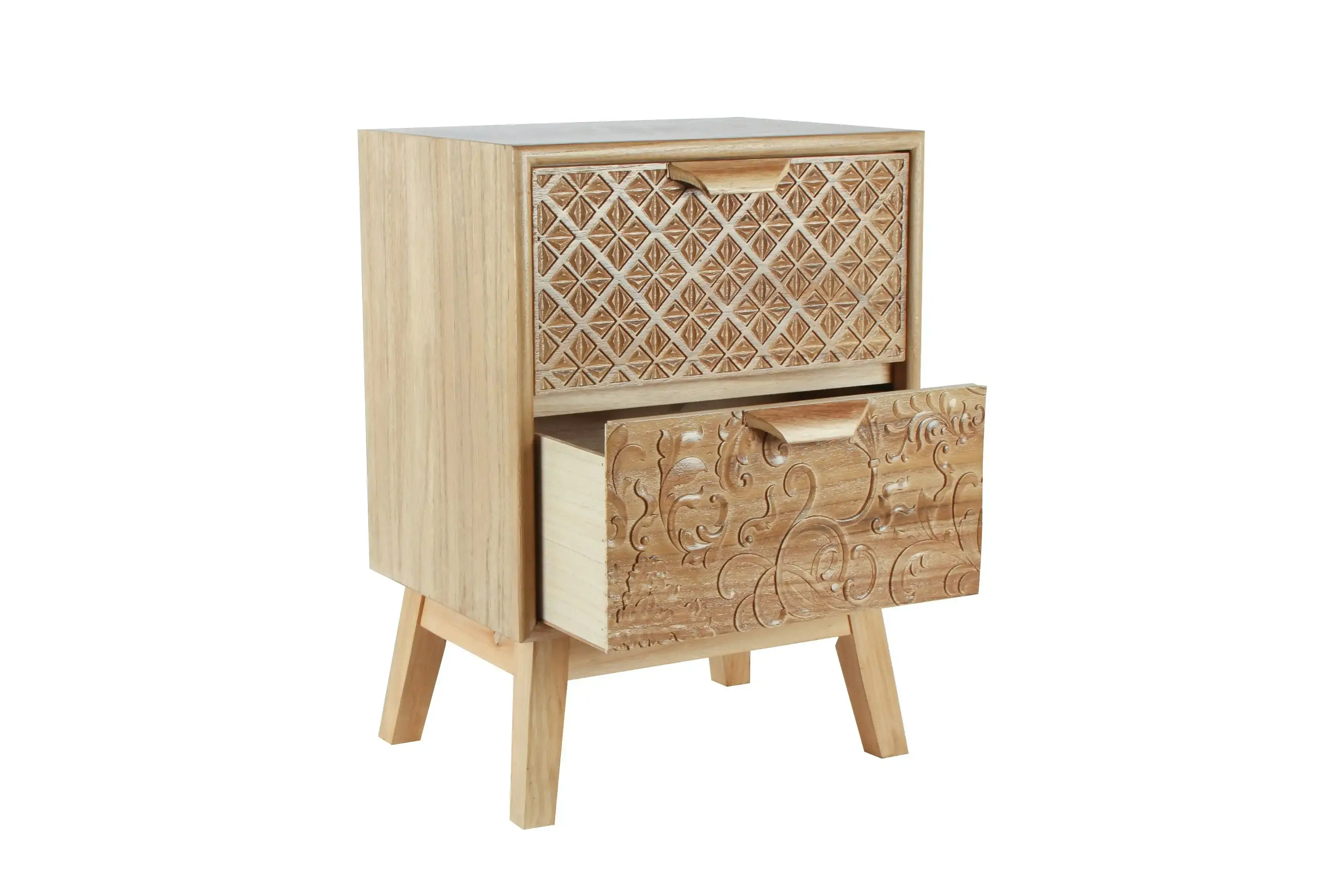 Natural Colour, Craved, Bedside Chest Of Drawers, 57 x 40 x 30cm