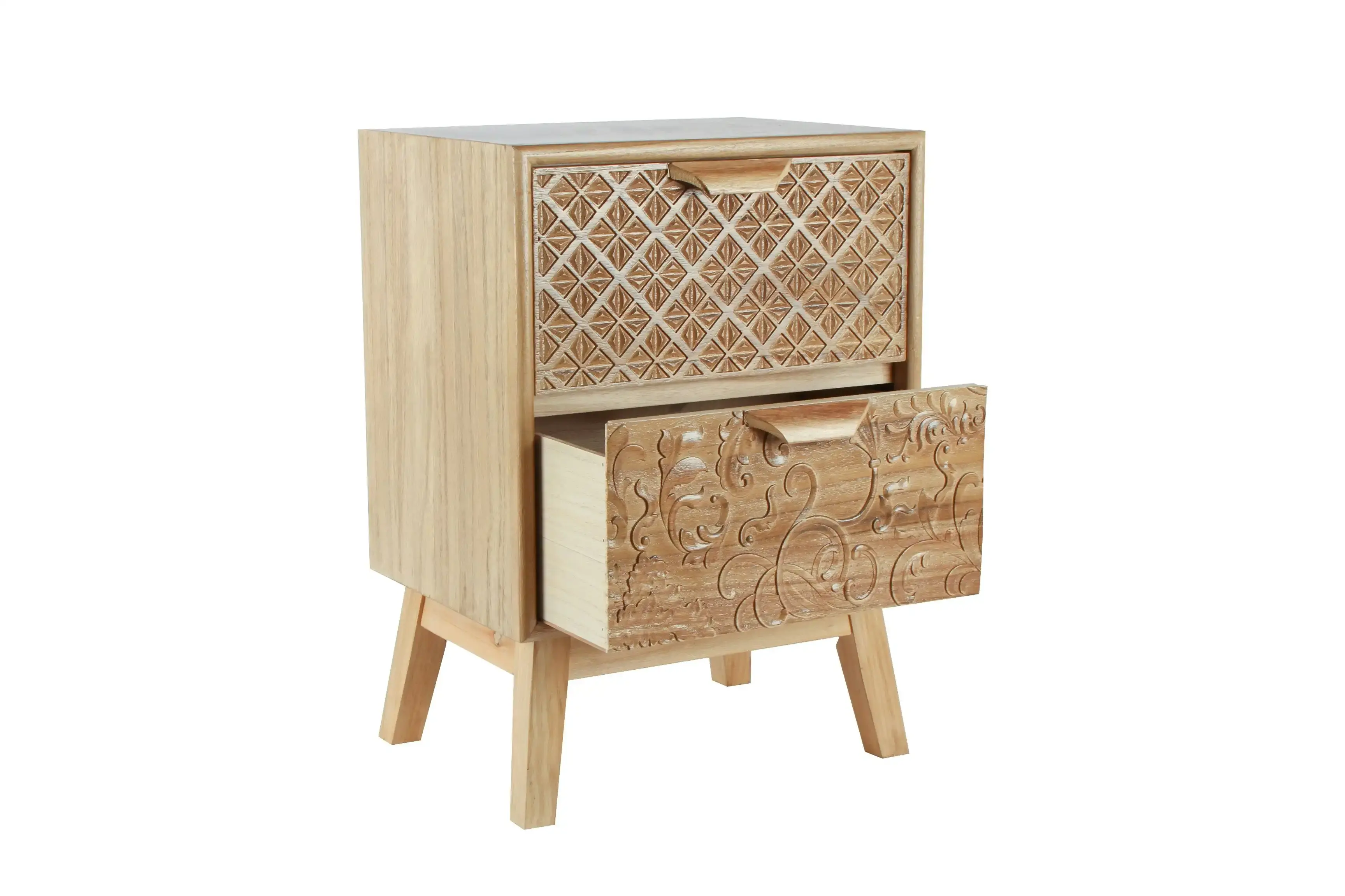 Natural Colour, Craved, Bedside Chest Of Drawers, 57 x 40 x 30cm