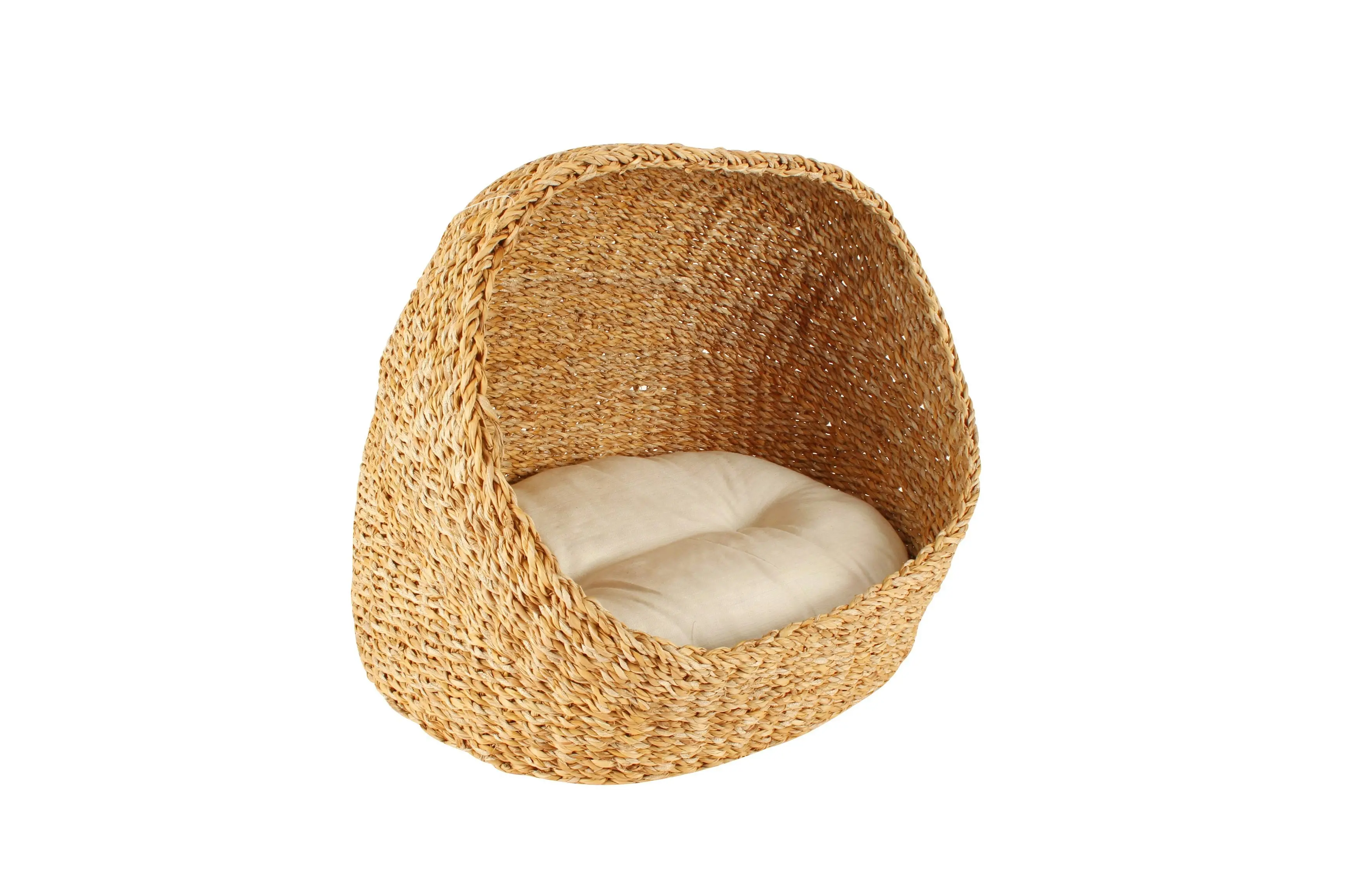 Seagrass Hooded Pet Bed With Cushion