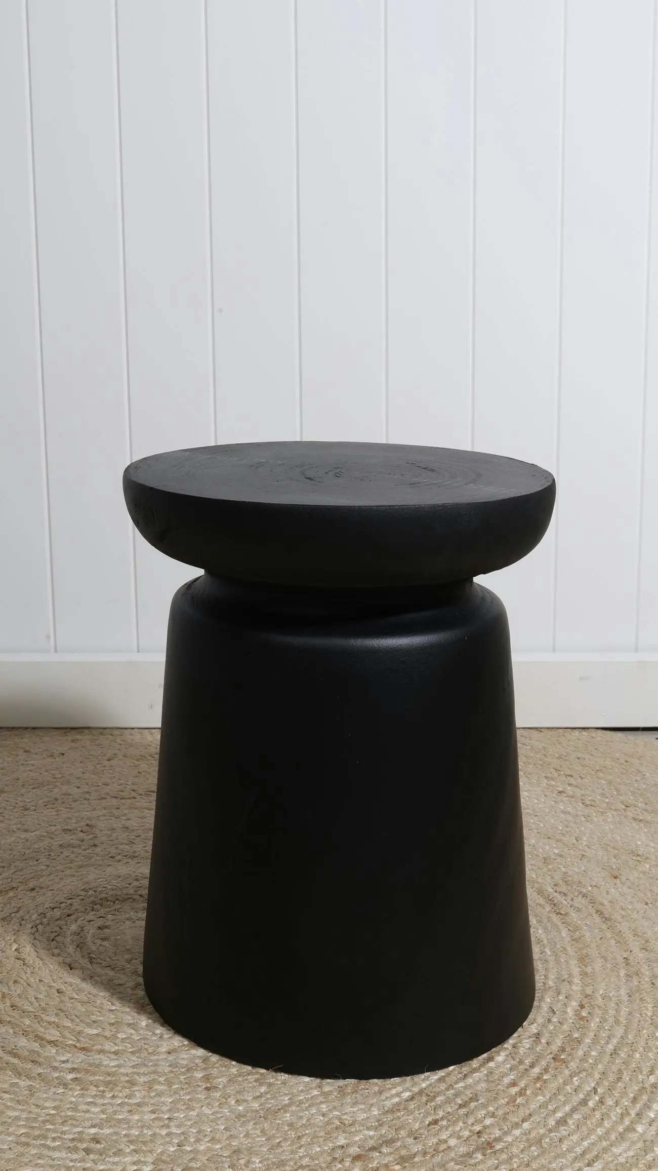 Black Paulownia Wood Stool / Side Table / Planter Stand, 40 x 32 x 32cm