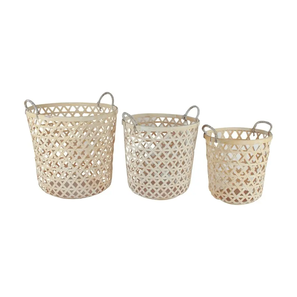 3pc Maine & Crawford Hendrix Storage Basket Organiser Set w/Handle Lge Whitewash