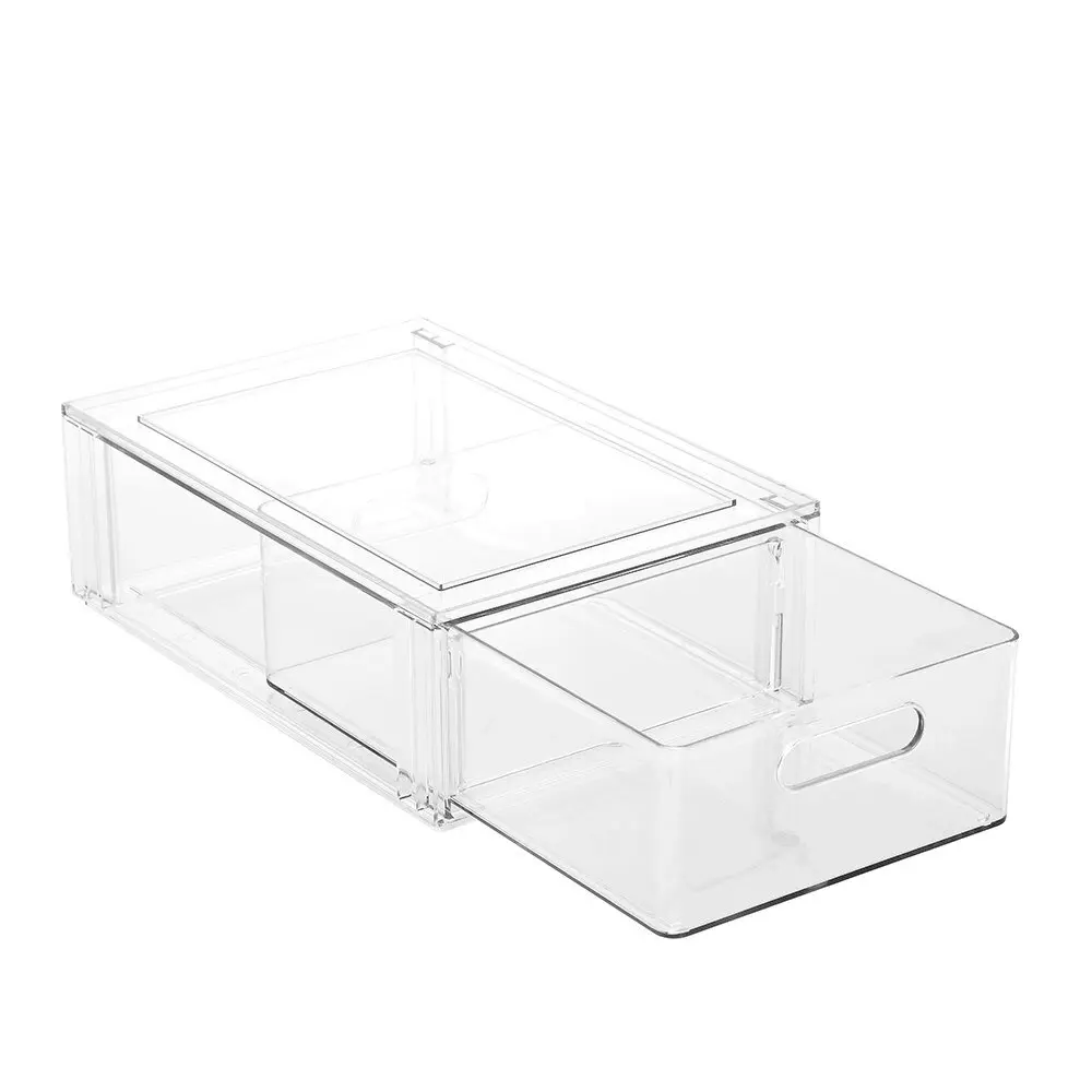 2x Boxsweden 31.5cm Crystal Storage Drawer w/ Divider Stackable Organiser Clear