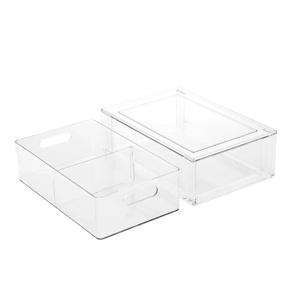 2x Boxsweden 31.5cm Crystal Storage Drawer w/ Divider Stackable Organiser Clear