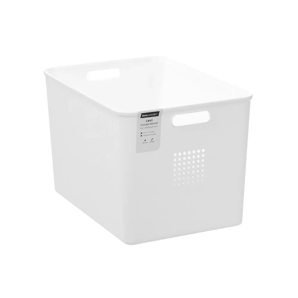 3x Boxsweden Levi 36x26cm/19L Storage Basket Home/Room Organiser w/Handles White