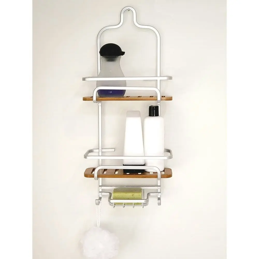 Urban Lines Cove Aluminium/Bamboo Bathroom Shower Caddy/Holder Silver/Natural