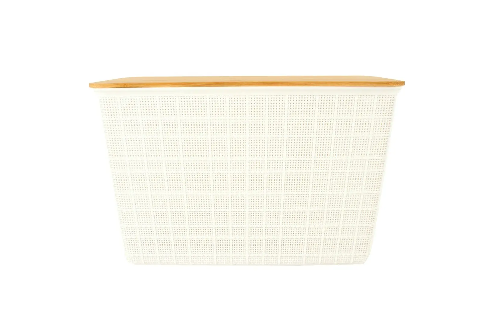 Home Expression 35x22cm Plastic Storage Basket w/ Bamboo Lid Organiser White