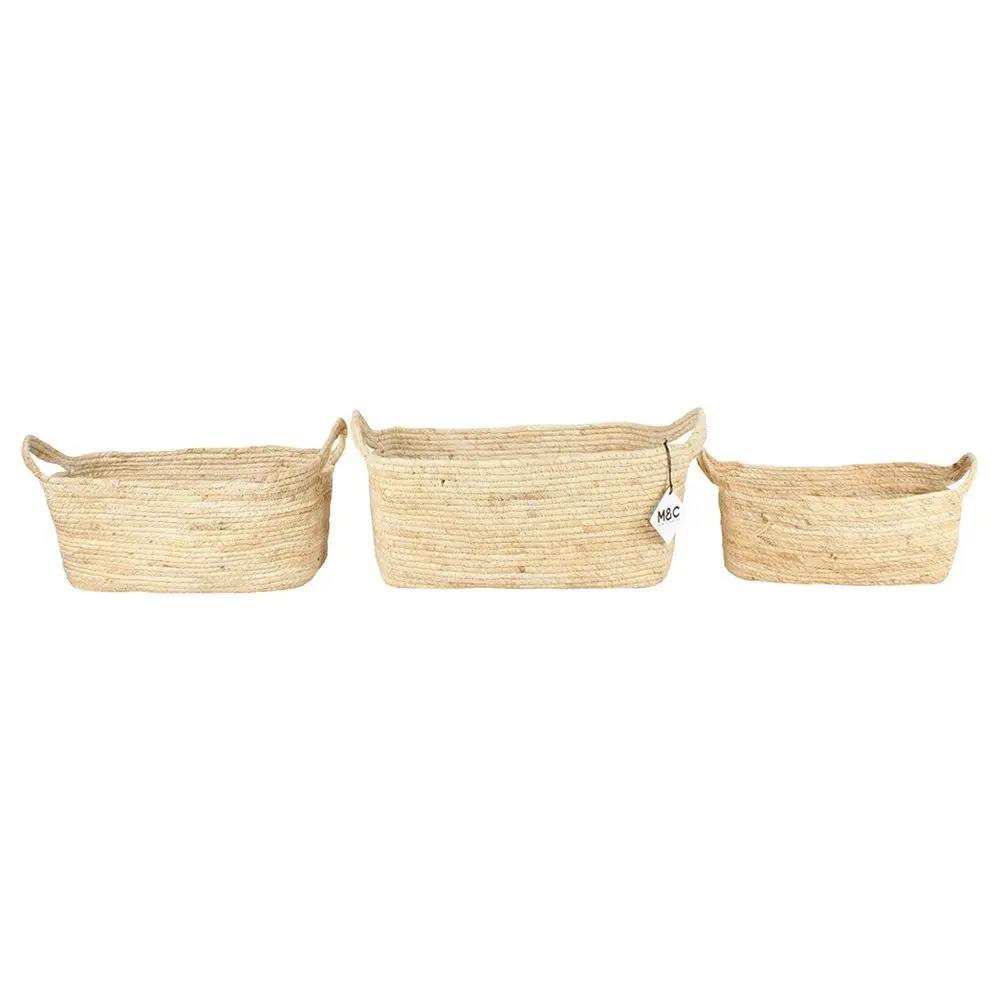 3pc Maine & Crawford Eve 30/35/40cm Storage Basket Organiser w/ Handle Natural