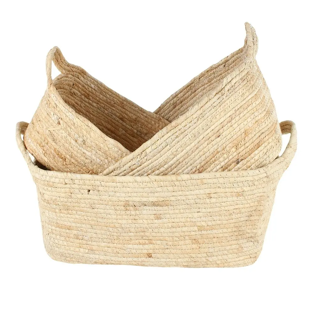 3pc Maine & Crawford Eve 30/35/40cm Storage Basket Organiser w/ Handle Natural