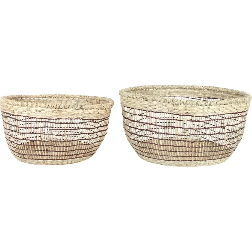 2pc Maine & Crawford Blake Round Storage Basket Organiser Set Decor BLK/Natural