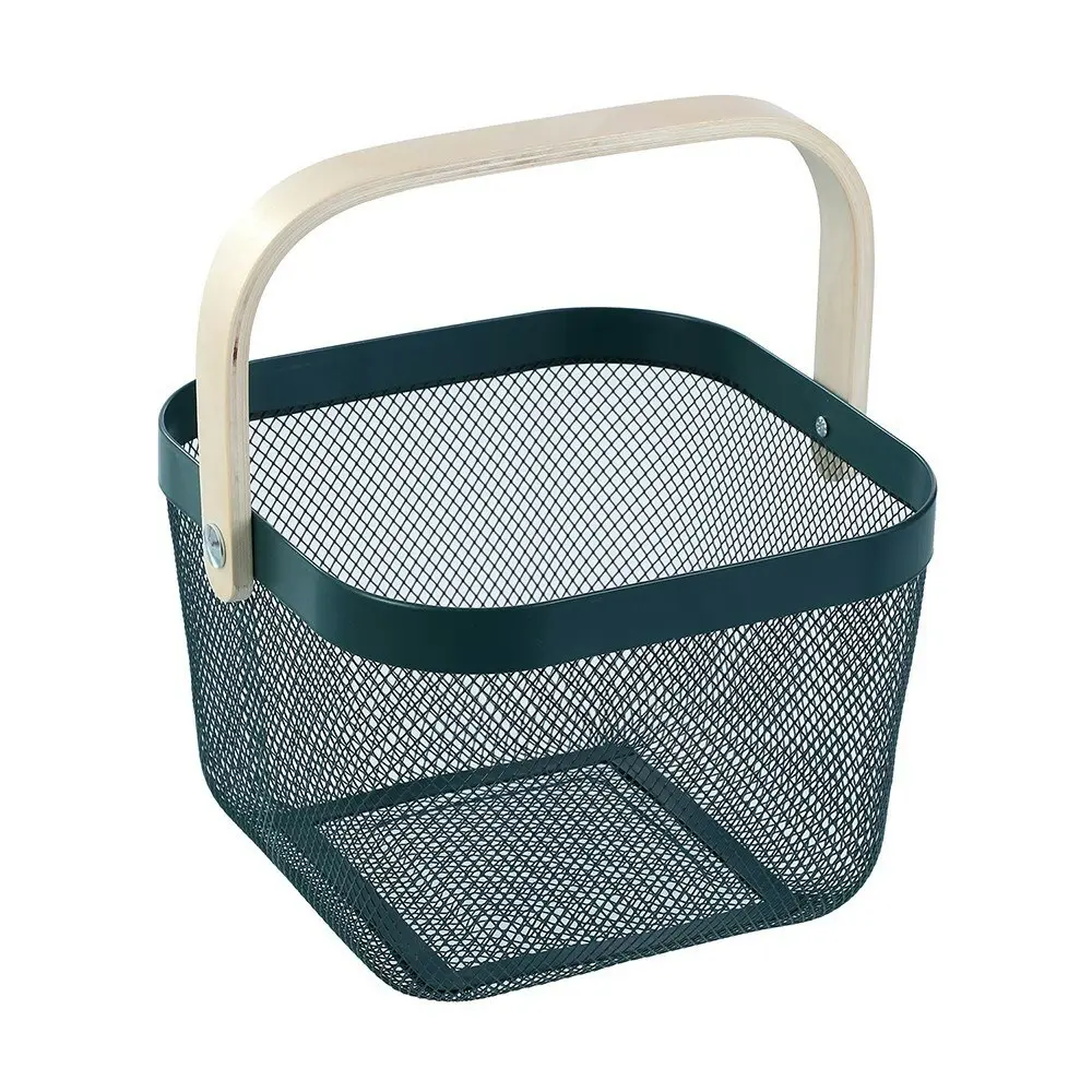 2x Boxsweden Mesh Storage 25cm Basket Home Organiser w/ Birch Wood Handle Asst