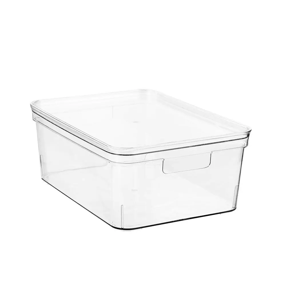 2x Boxsweden Crystal 36x14cm Storage Container Organiser w/ Lid Medium Clear