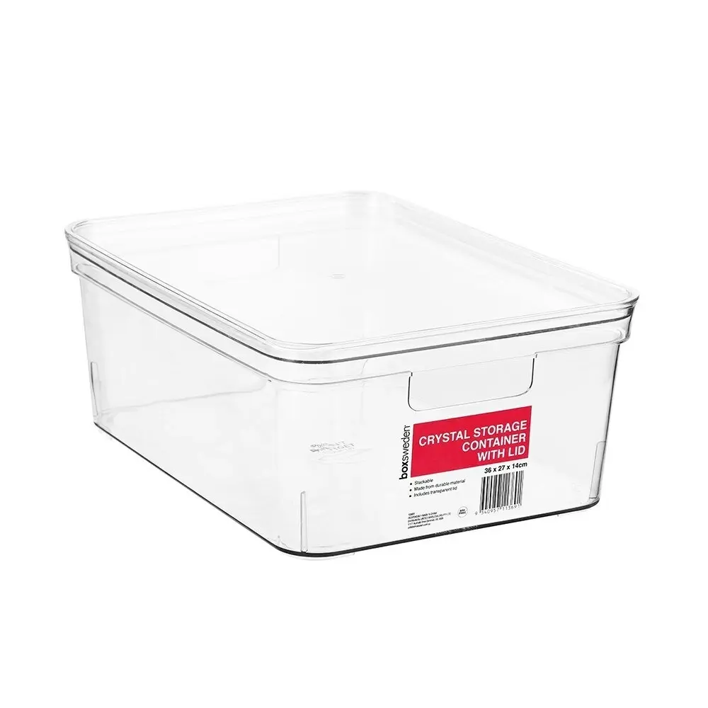 2x Boxsweden Crystal 36x14cm Storage Container Organiser w/ Lid Medium Clear