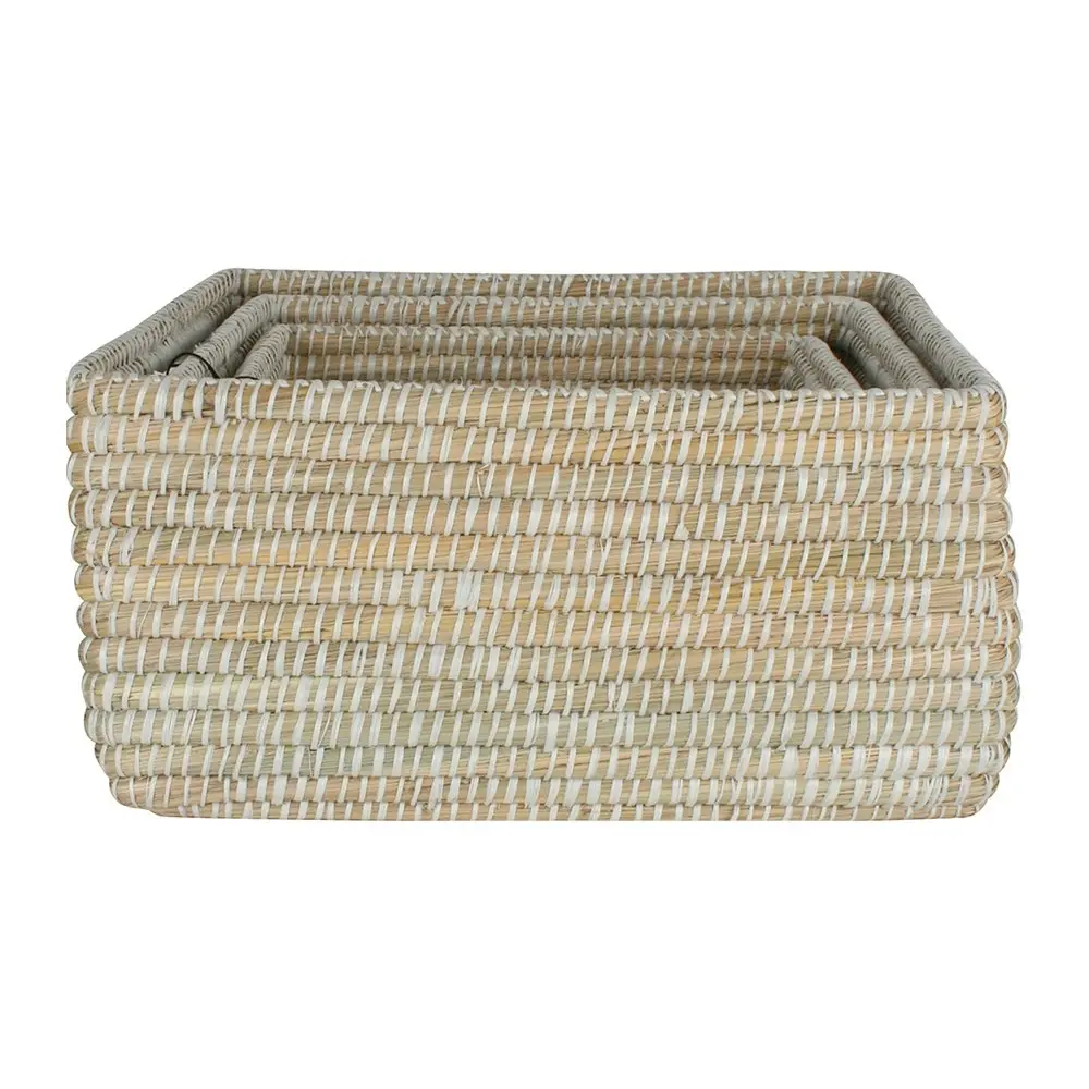 3pc Maine & Crawford Elliot Kans Rectangle 35/40/45cm Grass Basket Set Natural