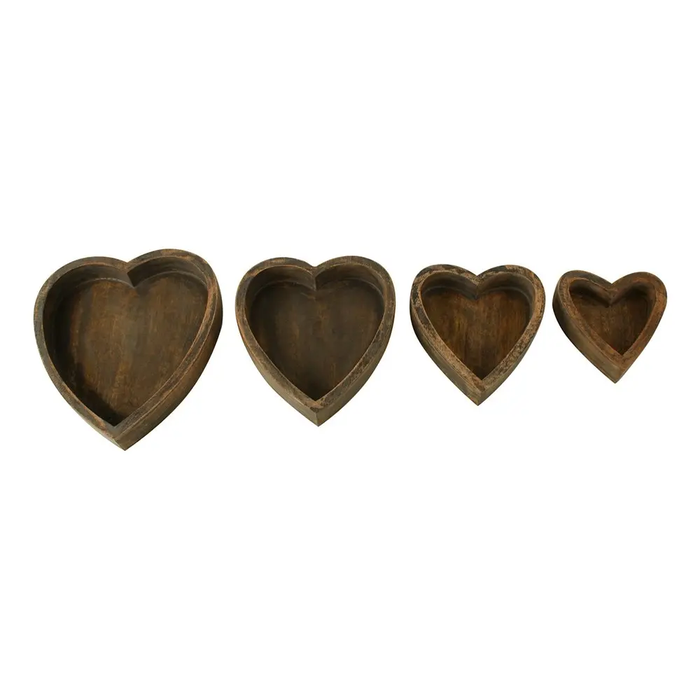 4pc Maine & Crawford 26cm Harmony Mango Wood Heart Box Storage Grey Natural