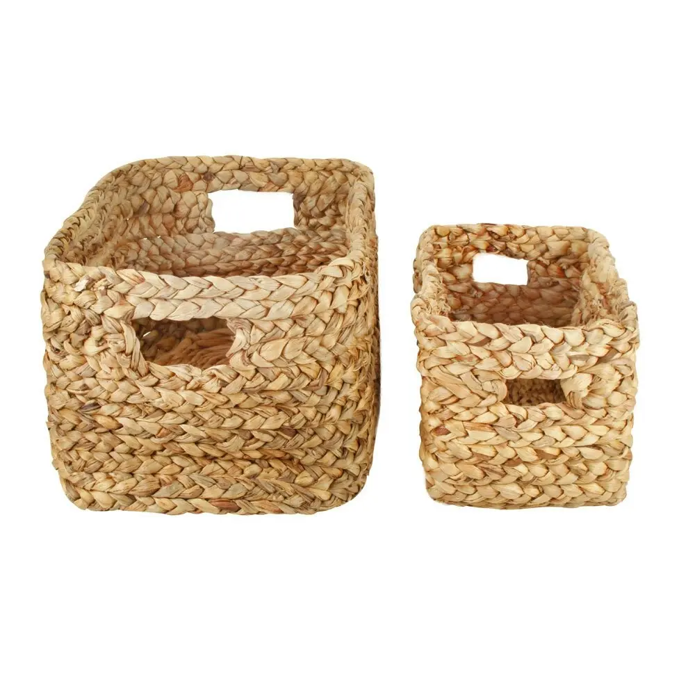 2pc Maine & Crawford Cariel 40/50cm Square Woven Basket Storage w/Handle Natural