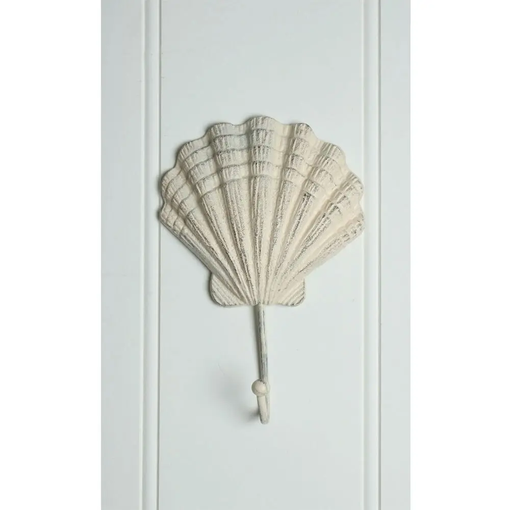 Maine & Crawford Harue 23x14cm Cast Iron Scallop Shell Hook Hanger Decor White