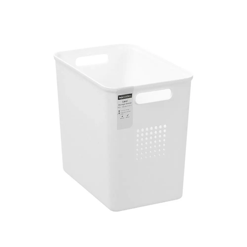 4x Boxsweden Levi 26x23.5cm/8.5L Tall Storage Basket Organiser w/Handles WHT