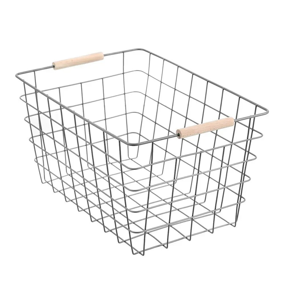 3x Boxsweden Toska 38x27cm Wire Basket Storage Organiser w/Beech Handle Assorted