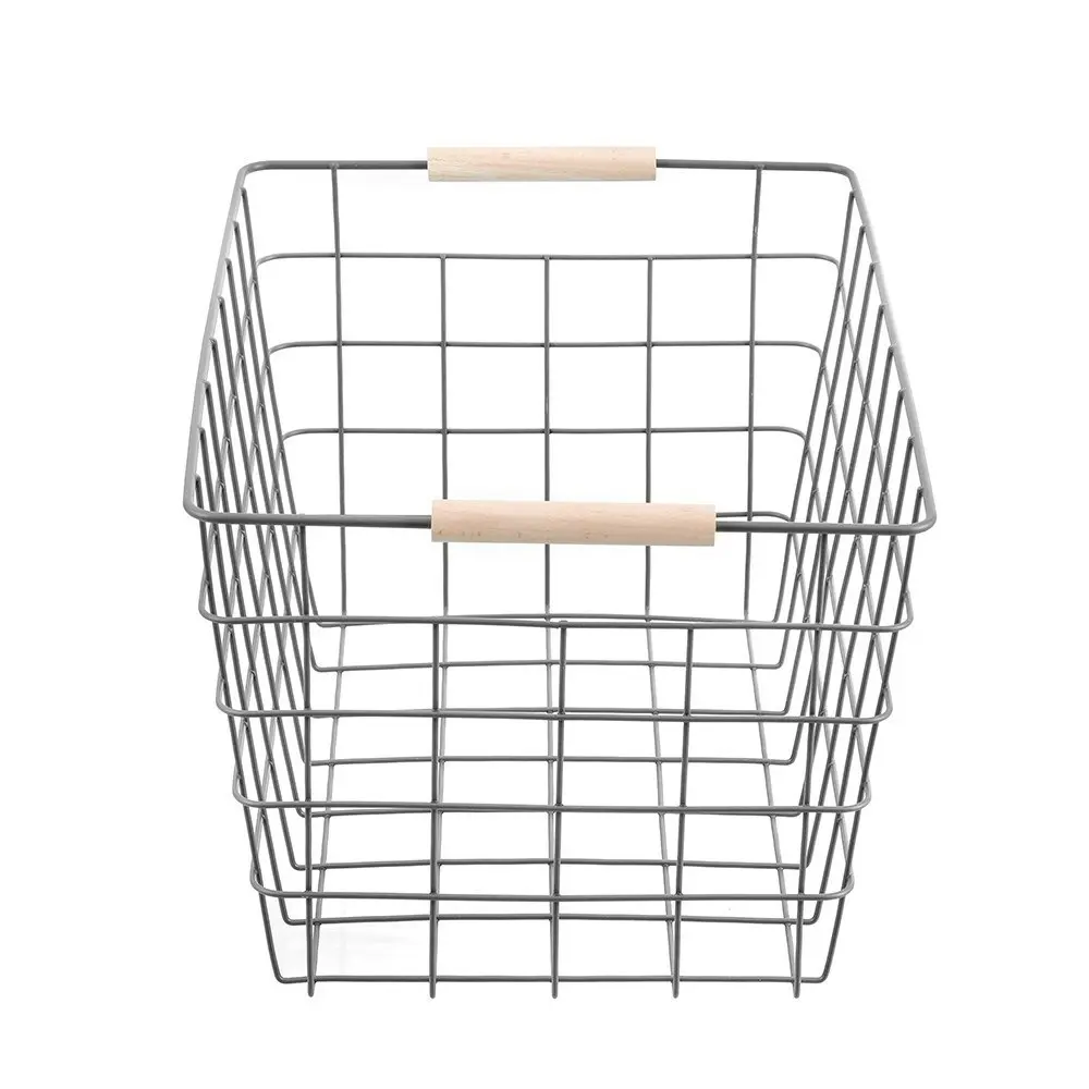 3x Boxsweden Toska 38x27cm Wire Basket Storage Organiser w/Beech Handle Assorted