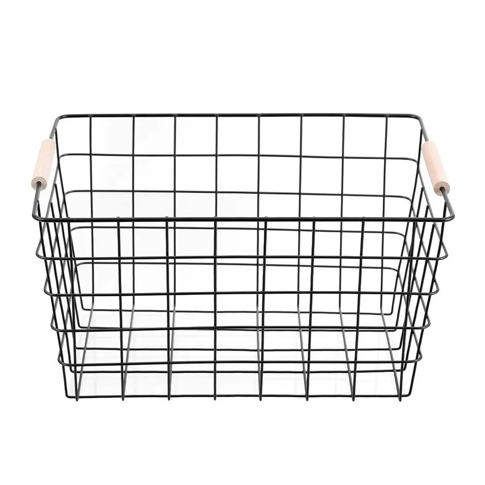 3x Boxsweden Toska 38x27cm Wire Basket Storage Organiser w/Beech Handle Assorted