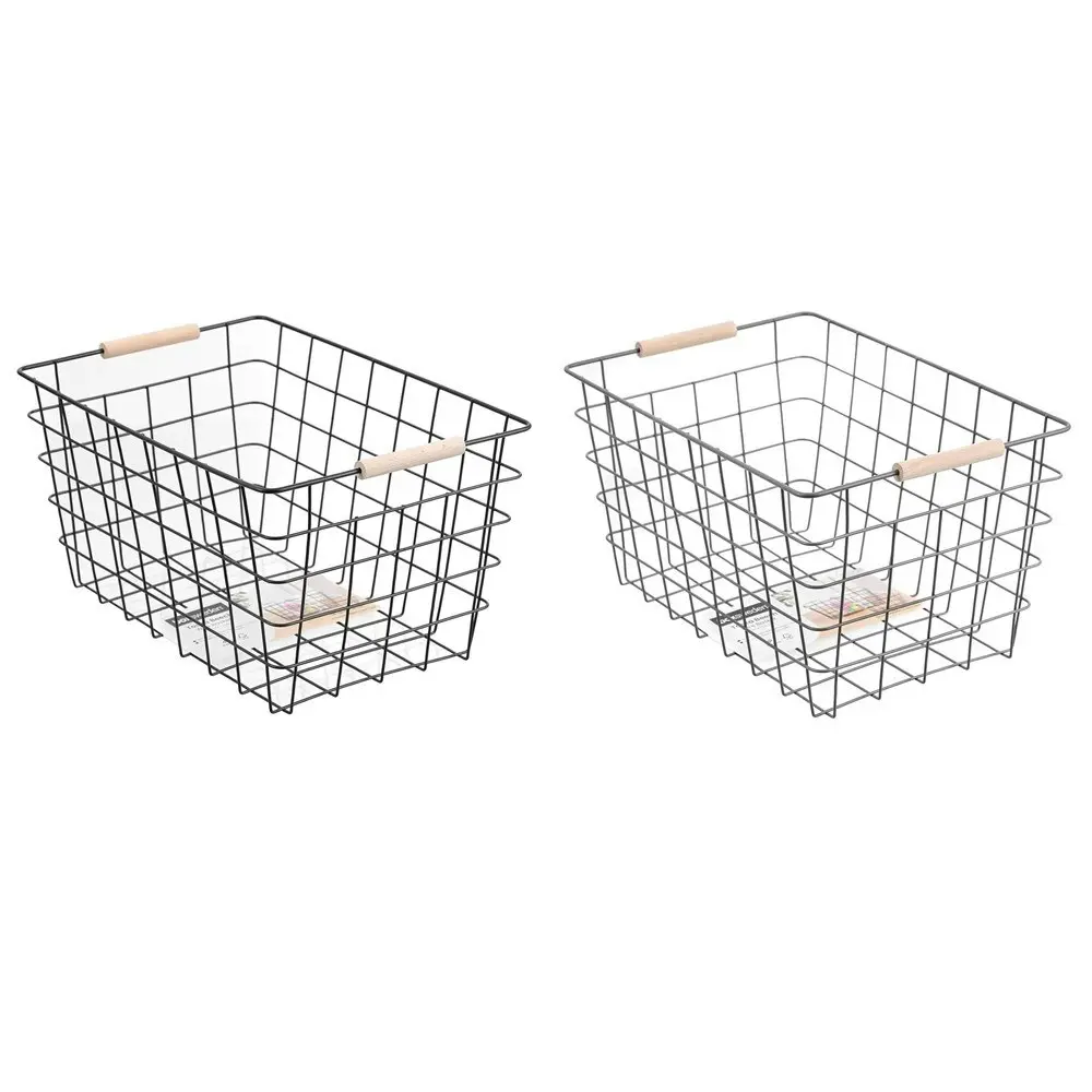 3x Boxsweden Toska 38x27cm Wire Basket Storage Organiser w/Beech Handle Assorted