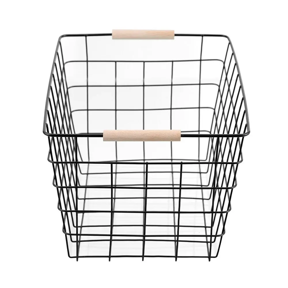 3x Boxsweden Toska 38x27cm Wire Basket Storage Organiser w/Beech Handle Assorted